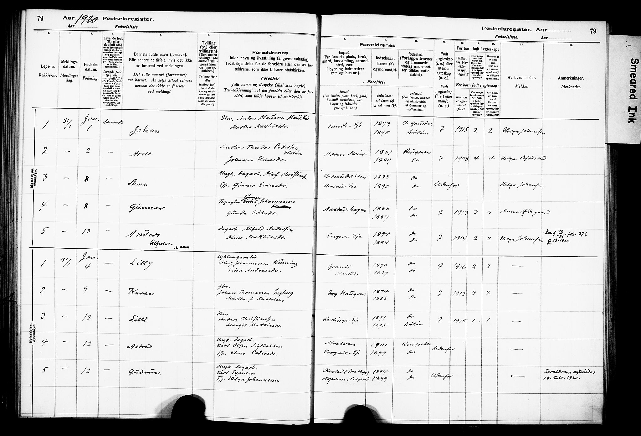 Ringsaker prestekontor, AV/SAH-PREST-014/O/Oa/L0001: Fødselsregister nr. 1, 1916-1925, s. 79