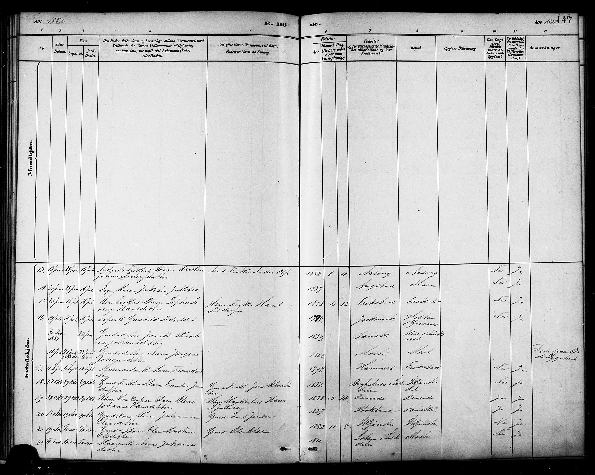 Ministerialprotokoller, klokkerbøker og fødselsregistre - Nordland, AV/SAT-A-1459/849/L0689: Ministerialbok nr. 849A01, 1879-1889, s. 147