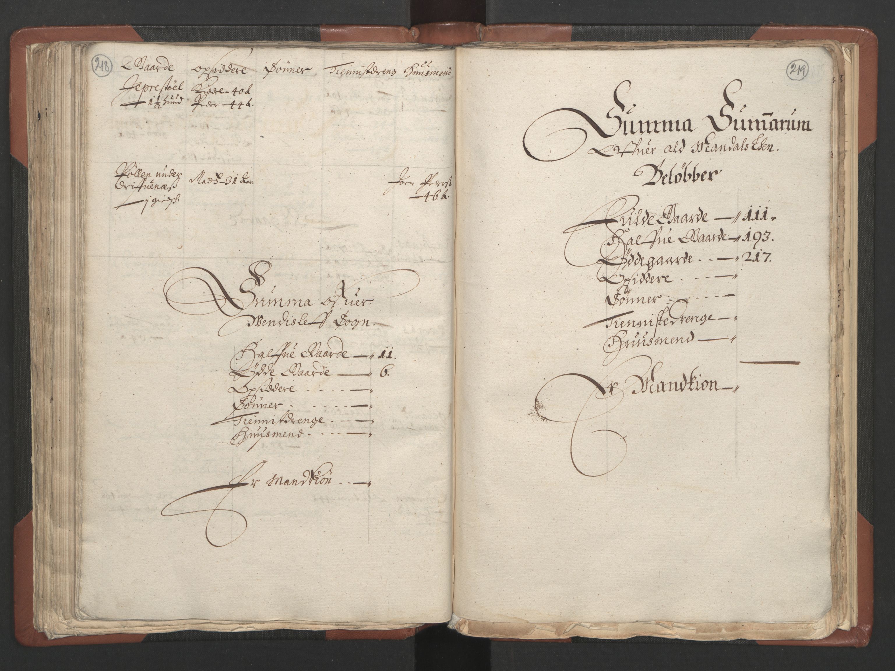 RA, Fogdenes og sorenskrivernes manntall 1664-1666, nr. 9: Mandal len, 1664-1666, s. 218-219