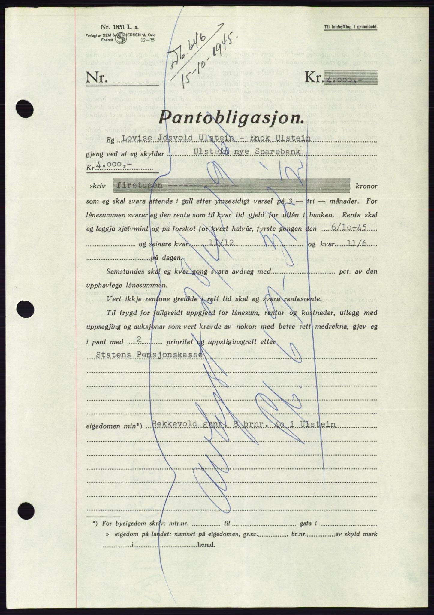 Søre Sunnmøre sorenskriveri, AV/SAT-A-4122/1/2/2C/L0114: Pantebok nr. 1-2B, 1943-1947, Dagboknr: 646/1945