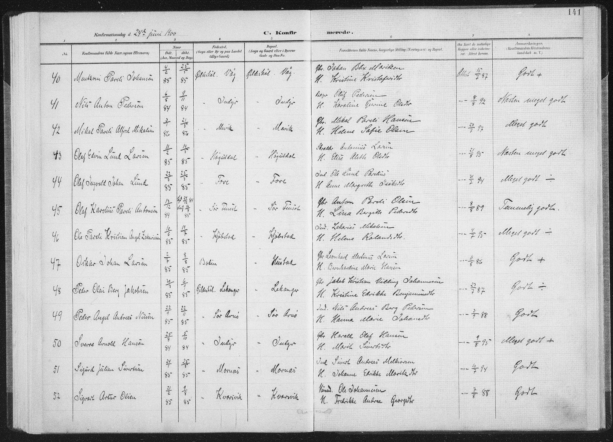Ministerialprotokoller, klokkerbøker og fødselsregistre - Nordland, AV/SAT-A-1459/805/L0102: Ministerialbok nr. 805A08I, 1900-1909, s. 141