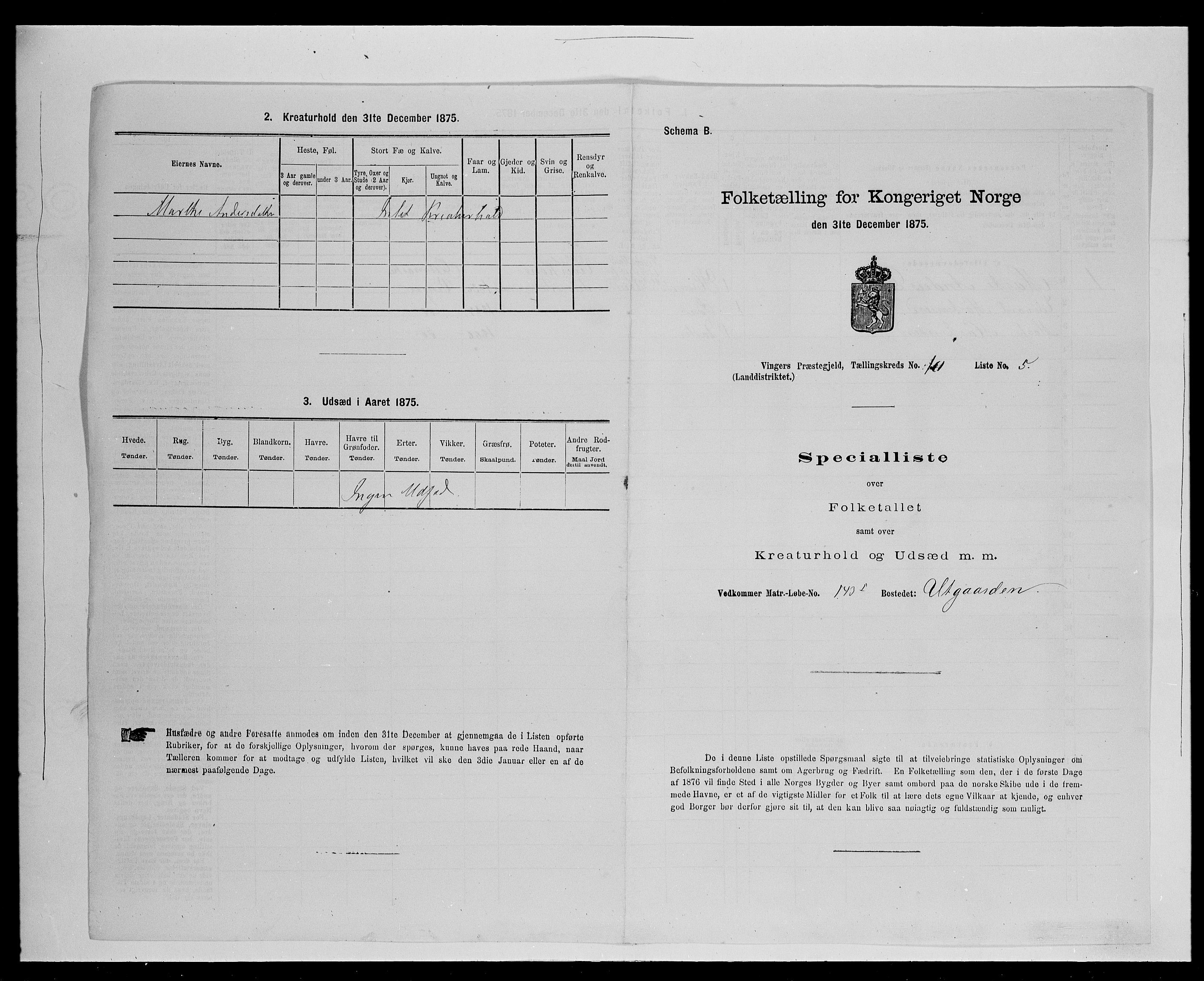 SAH, Folketelling 1875 for 0421L Vinger prestegjeld, Vinger sokn og Austmarka sokn, 1875, s. 1608