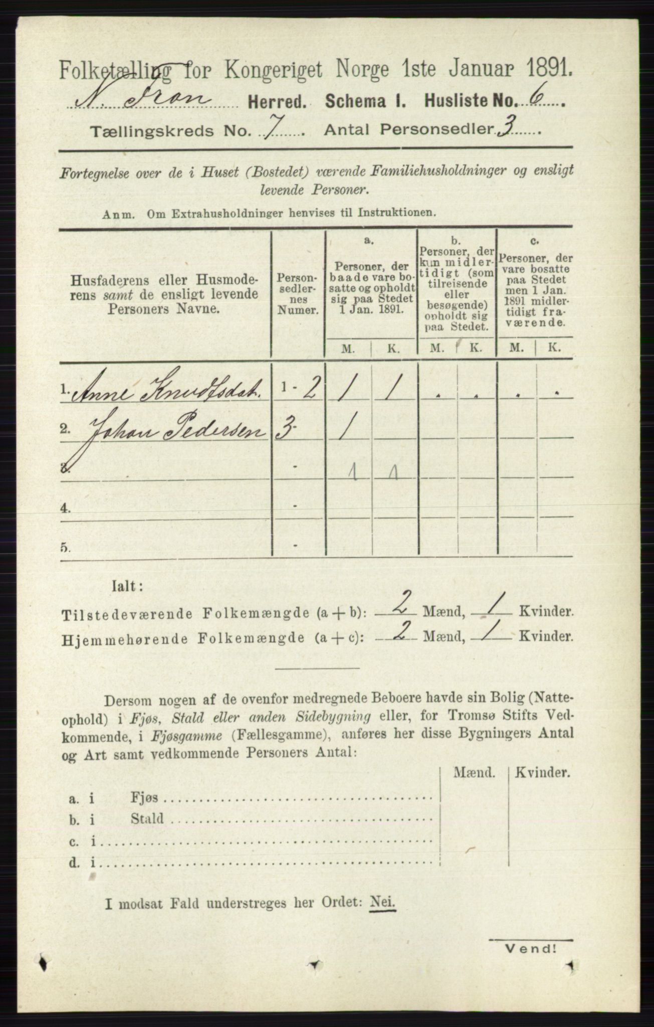 RA, Folketelling 1891 for 0518 Nord-Fron herred, 1891, s. 2741