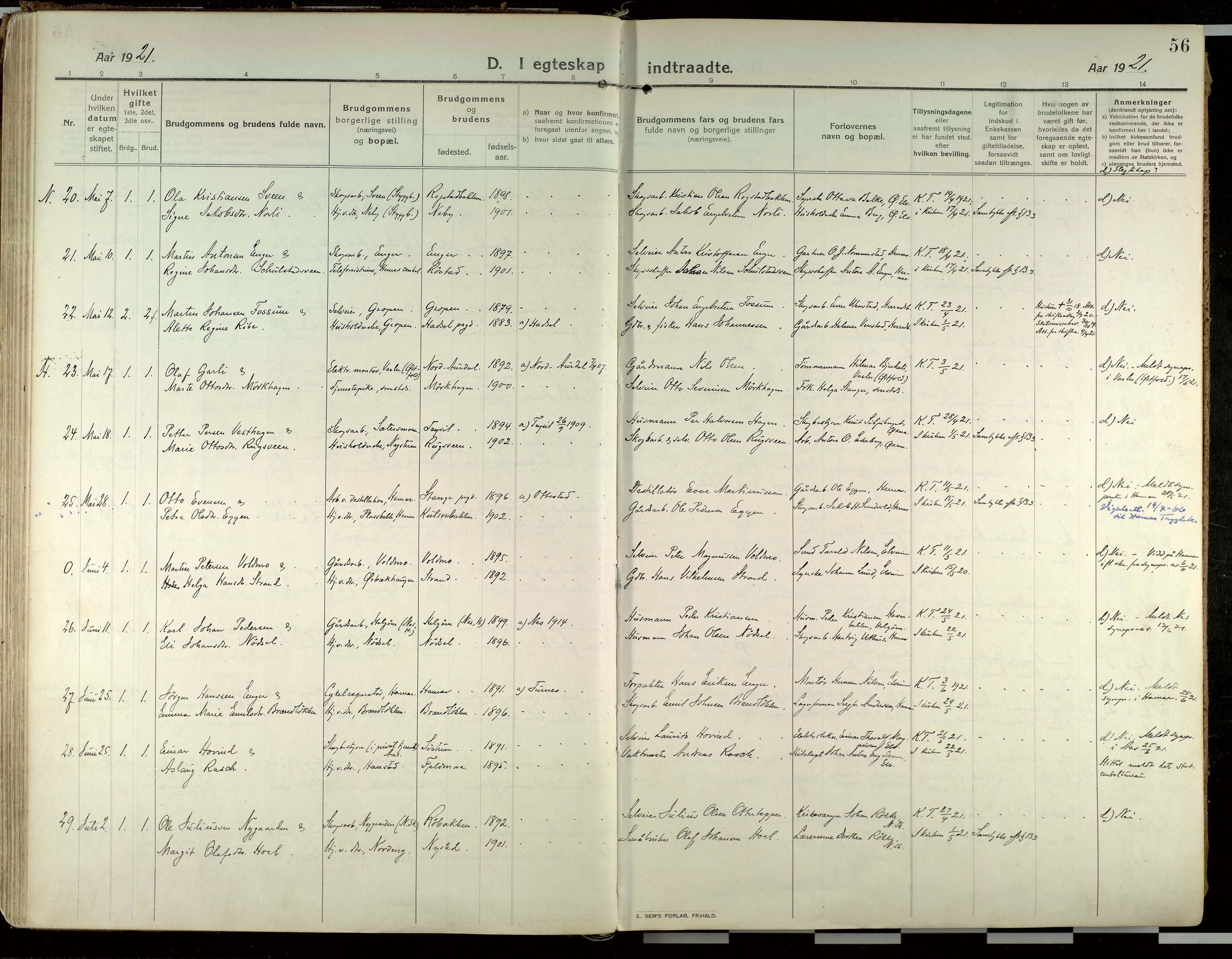 Elverum prestekontor, AV/SAH-PREST-044/H/Ha/Haa/L0021: Ministerialbok nr. 21, 1913-1928, s. 56