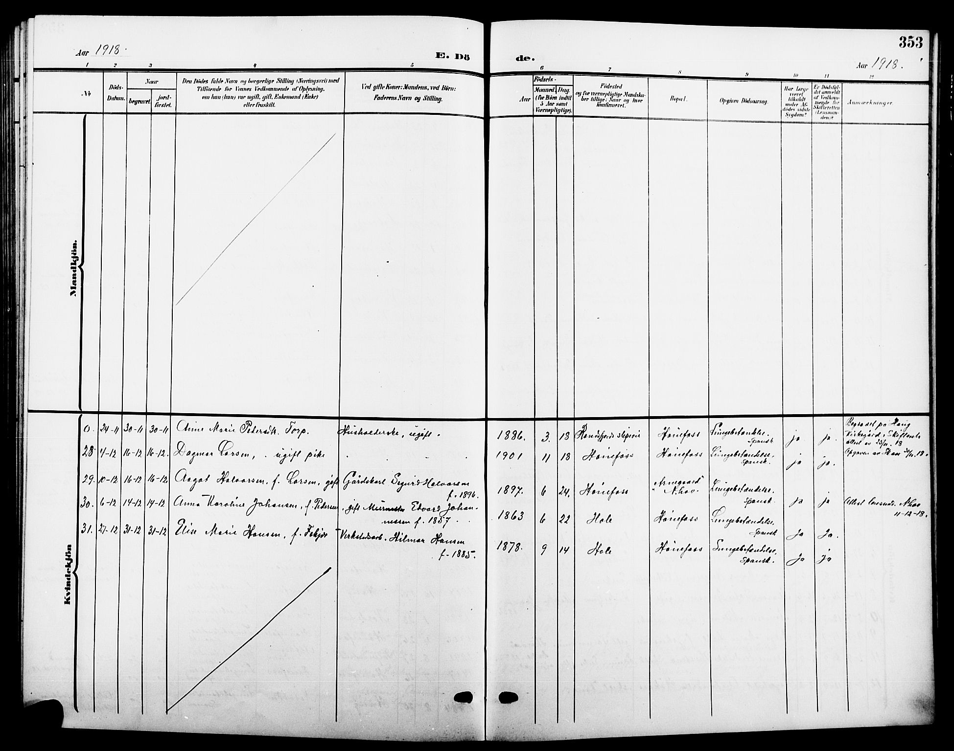 Hønefoss kirkebøker, AV/SAKO-A-609/G/Ga/L0003: Klokkerbok nr. 3, 1905-1925, s. 353