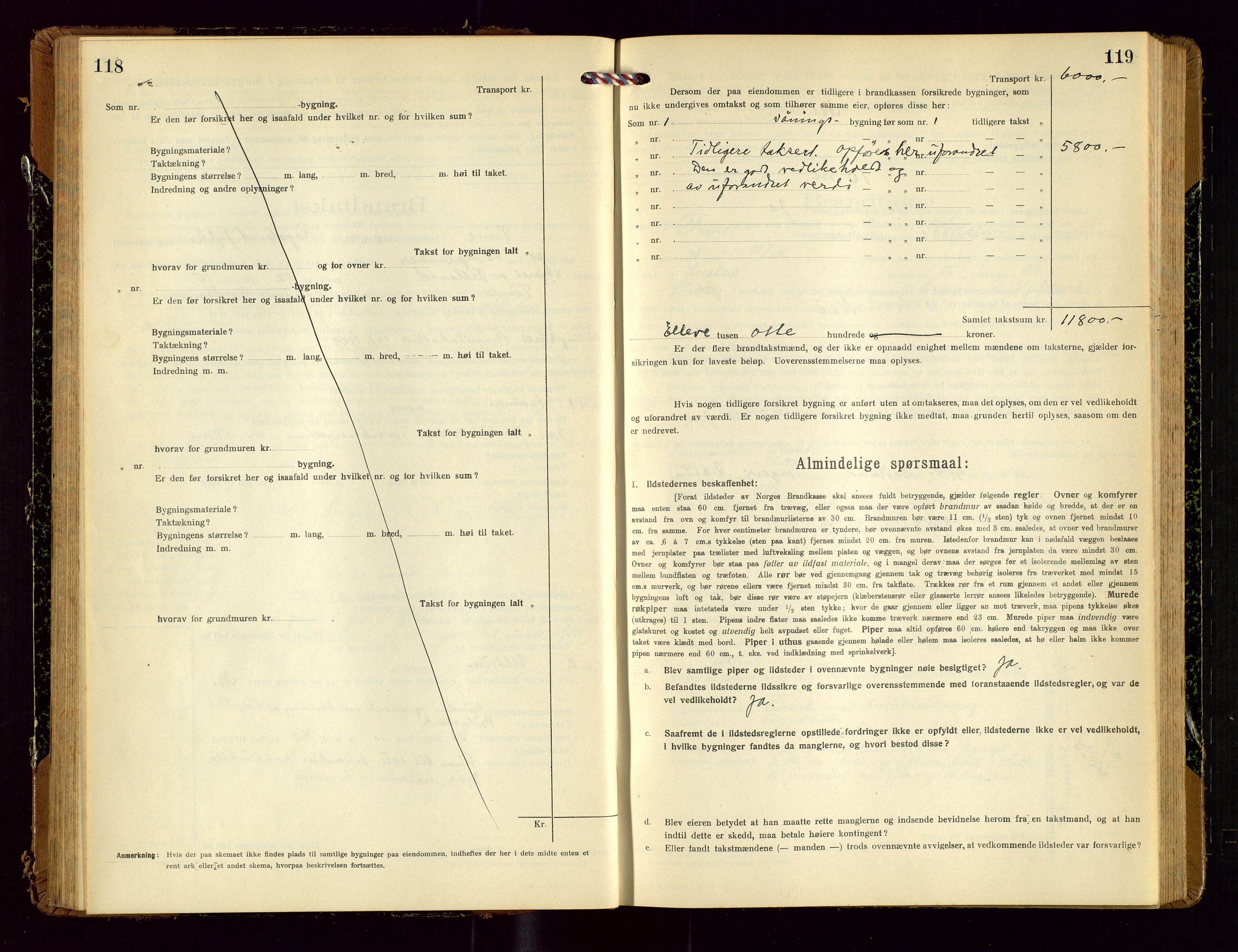 Time lensmannskontor, SAST/A-100420/Gob/L0002: Branntakstprotokoll, 1919-1952, s. 118-119