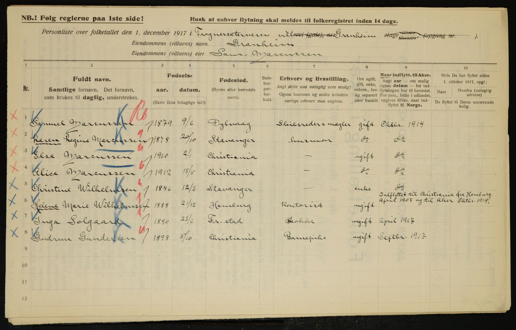 OBA, Kommunal folketelling 1.12.1917 for Aker, 1917, s. 7294