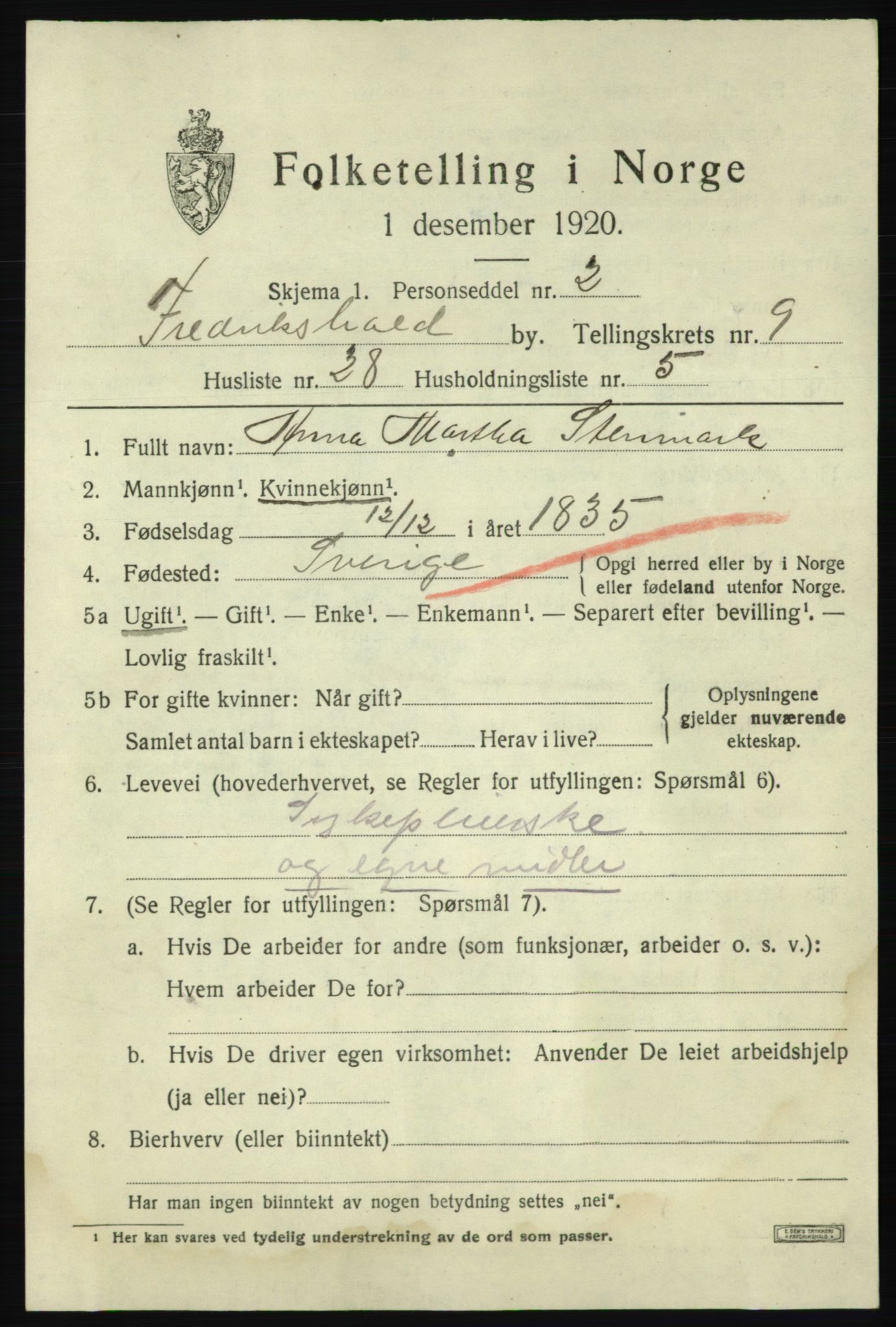 SAO, Folketelling 1920 for 0101 Fredrikshald kjøpstad, 1920, s. 16469