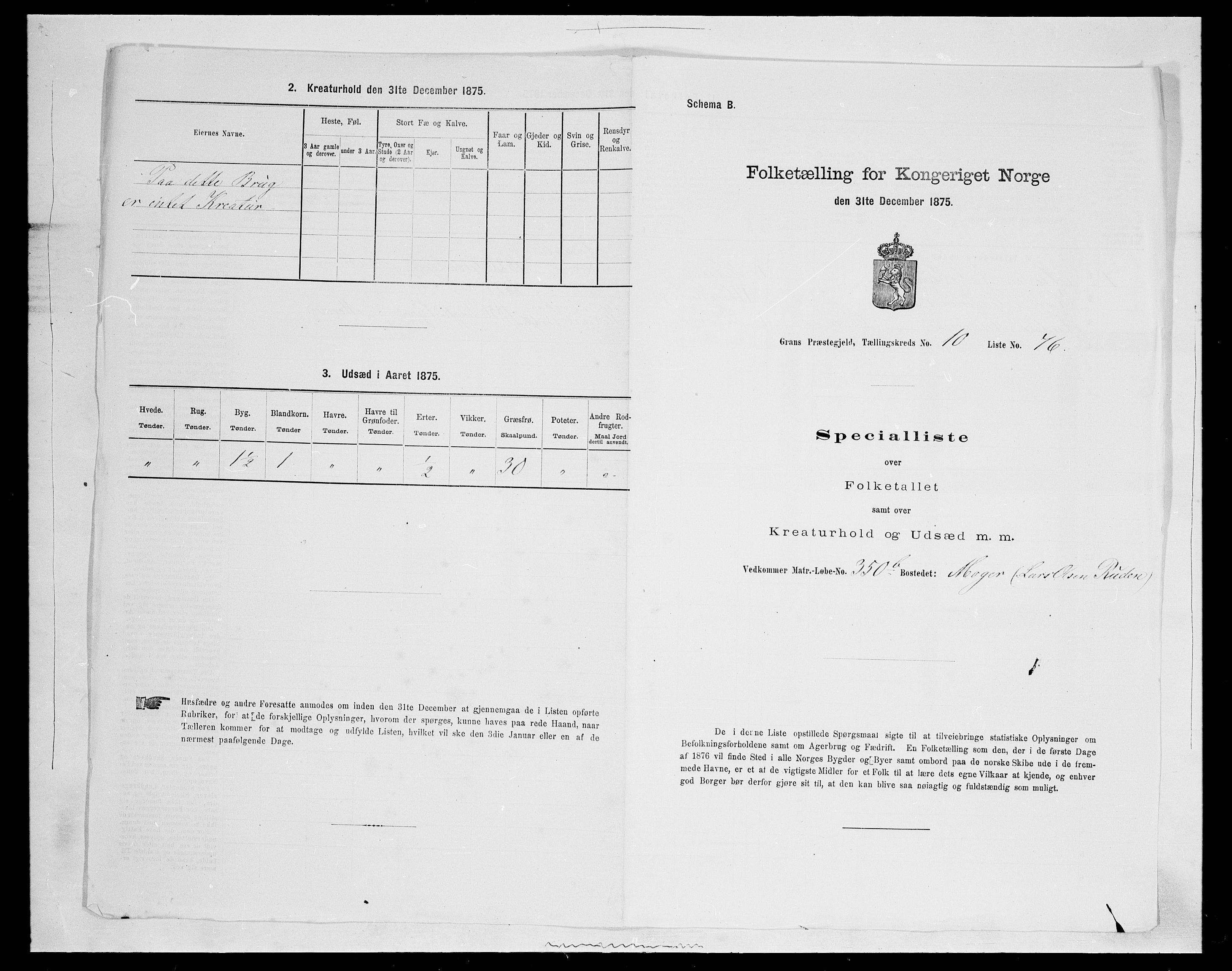 SAH, Folketelling 1875 for 0534P Gran prestegjeld, 1875, s. 2018