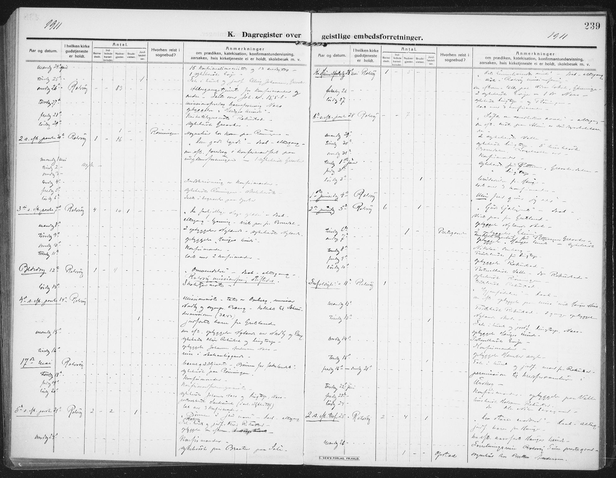 Rolvsøy prestekontor Kirkebøker, AV/SAO-A-2004/F/Fa/L0002: Ministerialbok nr. 2, 1909-1917, s. 239
