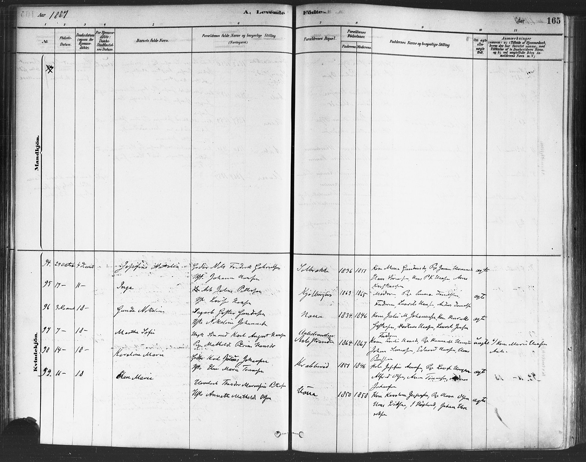 Onsøy prestekontor Kirkebøker, AV/SAO-A-10914/F/Fa/L0005: Ministerialbok nr. I 5, 1878-1898, s. 165