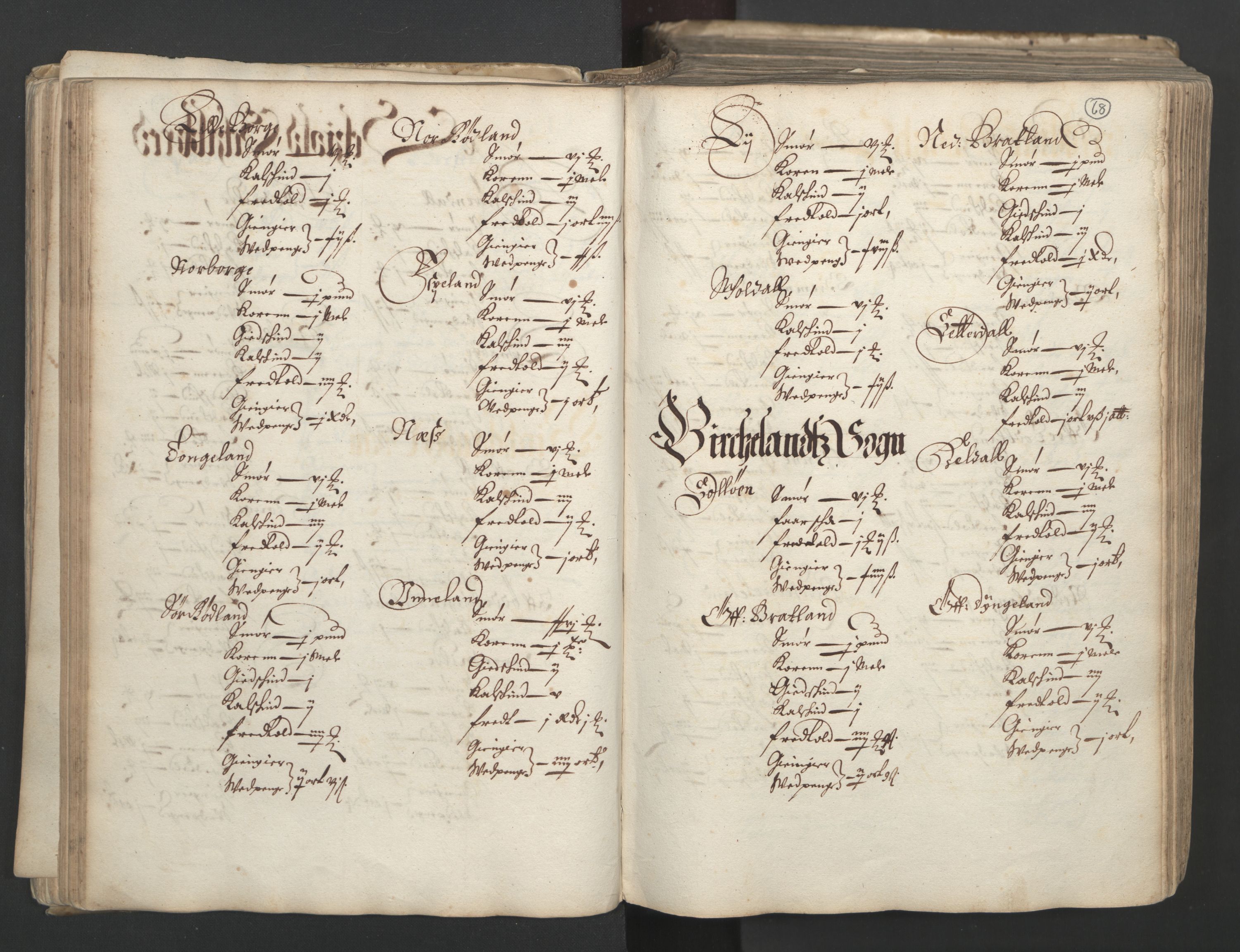 Rentekammeret inntil 1814, Realistisk ordnet avdeling, AV/RA-EA-4070/L/L0025/0001: Bergen lagdømme: / [B]: Kronens jordebok. Nordhordland, Sunnhordland, Ytre Sogn, Indre Sogn, Sunnfjord, Nordfjord, Sunnmøre, Hardanger med Halsnøy kloster, Lyse kloster, Apostelgodset, Munkeliv og St. Hans kloster, Alle helgen gods, Lagstolen gods, Ove Jenssøns gods på Voss, 1661, s. 67b-68a