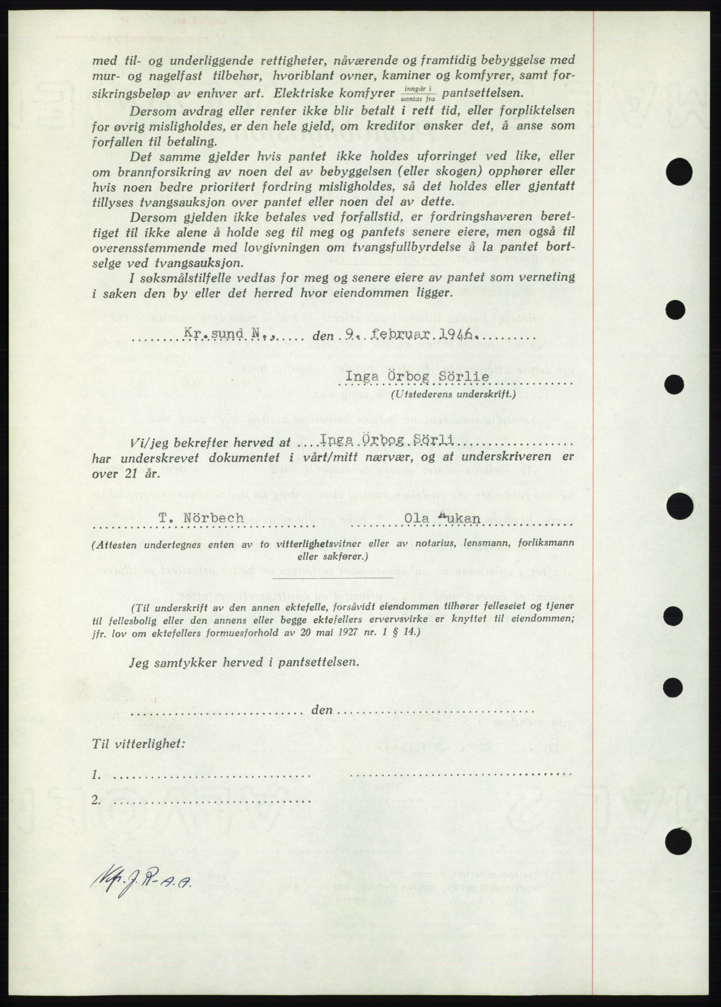 Nordmøre sorenskriveri, AV/SAT-A-4132/1/2/2Ca: Pantebok nr. B93b, 1946-1946, Dagboknr: 207/1946