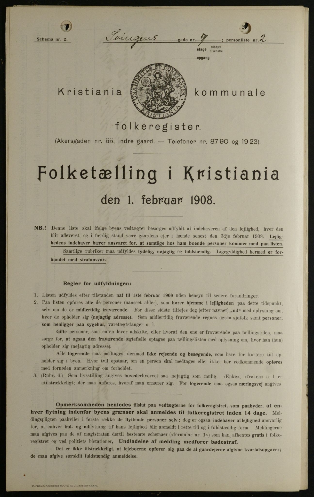 OBA, Kommunal folketelling 1.2.1908 for Kristiania kjøpstad, 1908, s. 95437