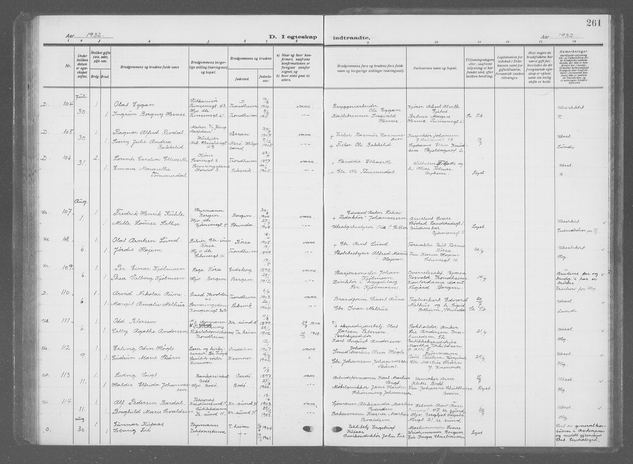 Ministerialprotokoller, klokkerbøker og fødselsregistre - Sør-Trøndelag, SAT/A-1456/601/L0098: Klokkerbok nr. 601C16, 1921-1934, s. 261