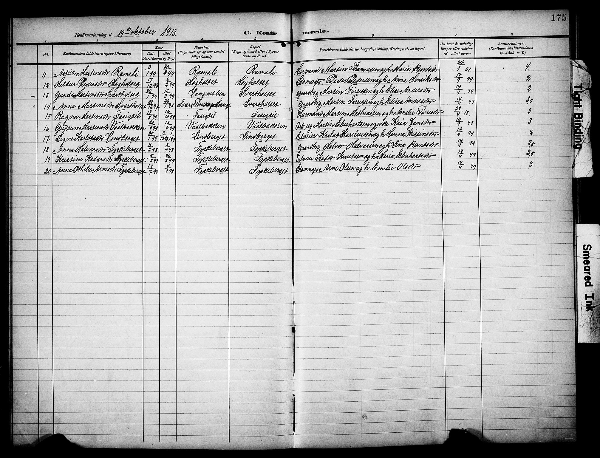 Åsnes prestekontor, AV/SAH-PREST-042/H/Ha/Hab/L0006: Klokkerbok nr. 6, 1903-1929, s. 175