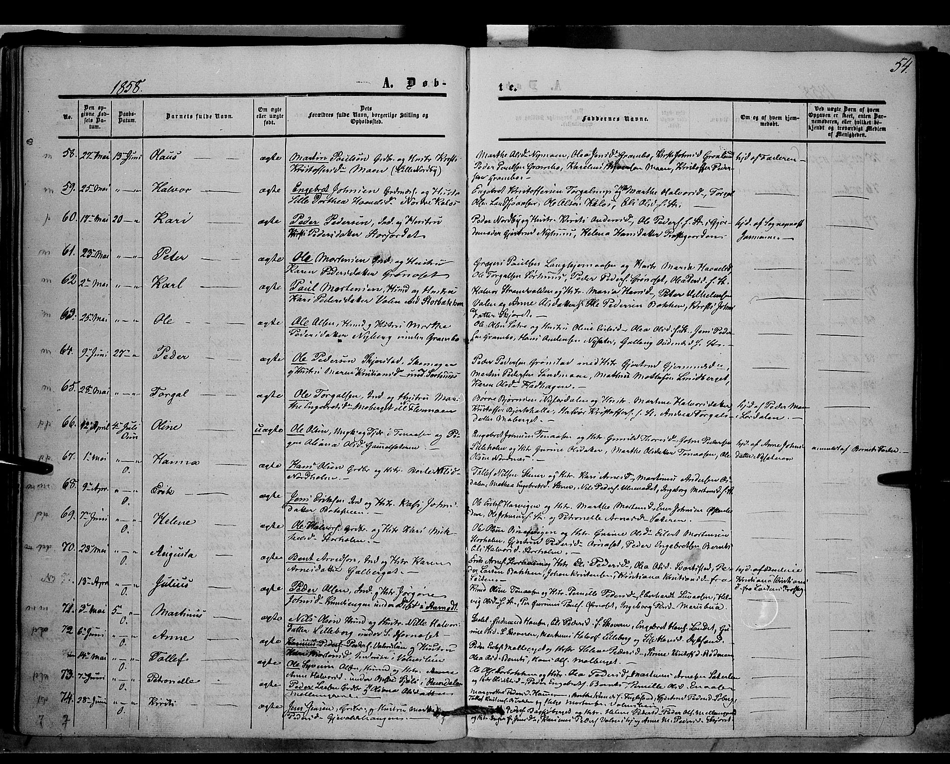 Trysil prestekontor, AV/SAH-PREST-046/H/Ha/Haa/L0005: Ministerialbok nr. 5, 1851-1865, s. 54