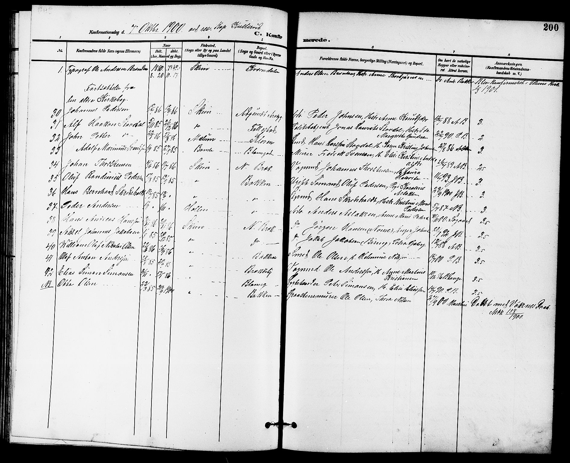 Skien kirkebøker, AV/SAKO-A-302/G/Ga/L0008: Klokkerbok nr. 8, 1900-1910, s. 200