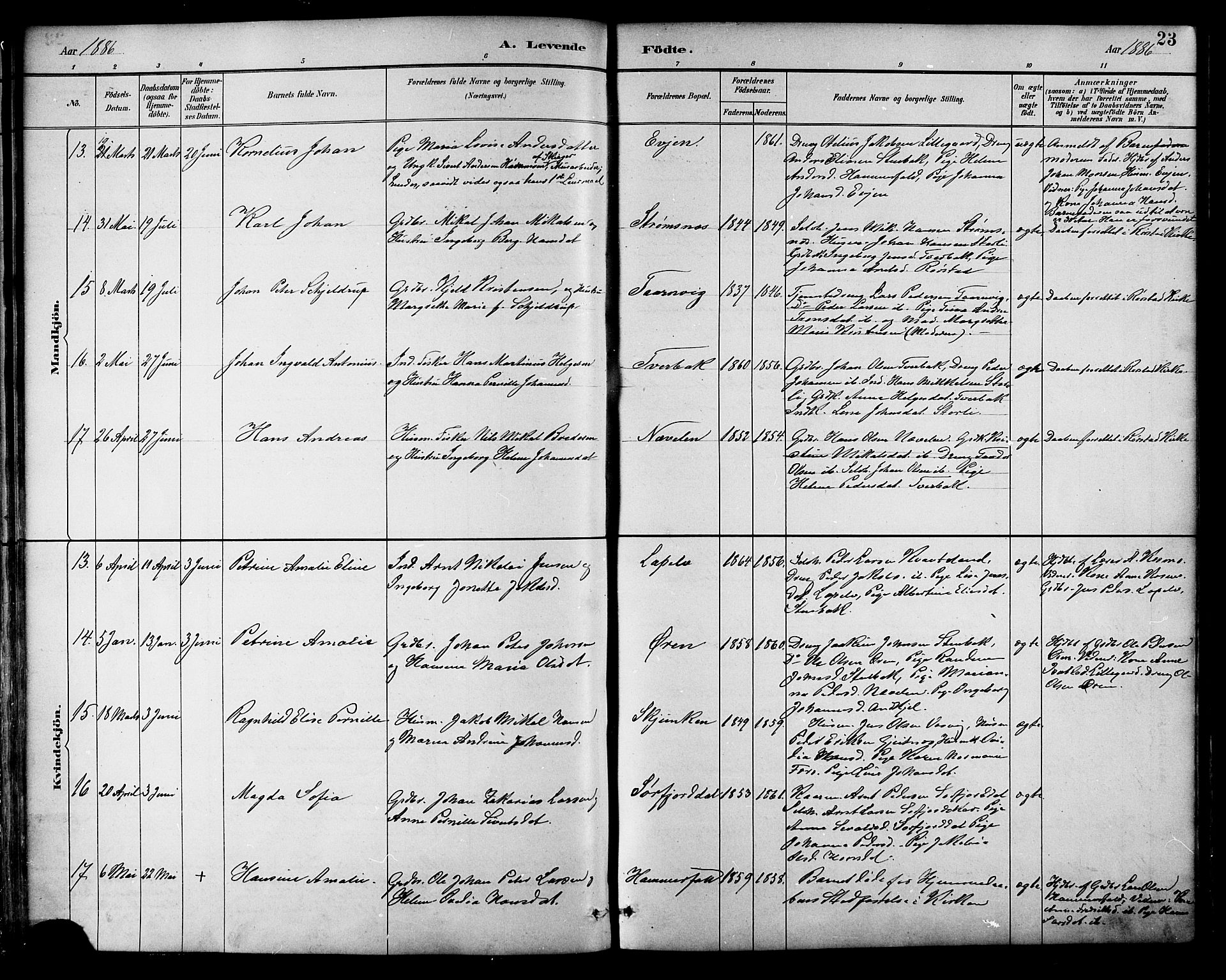 Ministerialprotokoller, klokkerbøker og fødselsregistre - Nordland, AV/SAT-A-1459/854/L0777: Ministerialbok nr. 854A01 /1, 1883-1891, s. 23