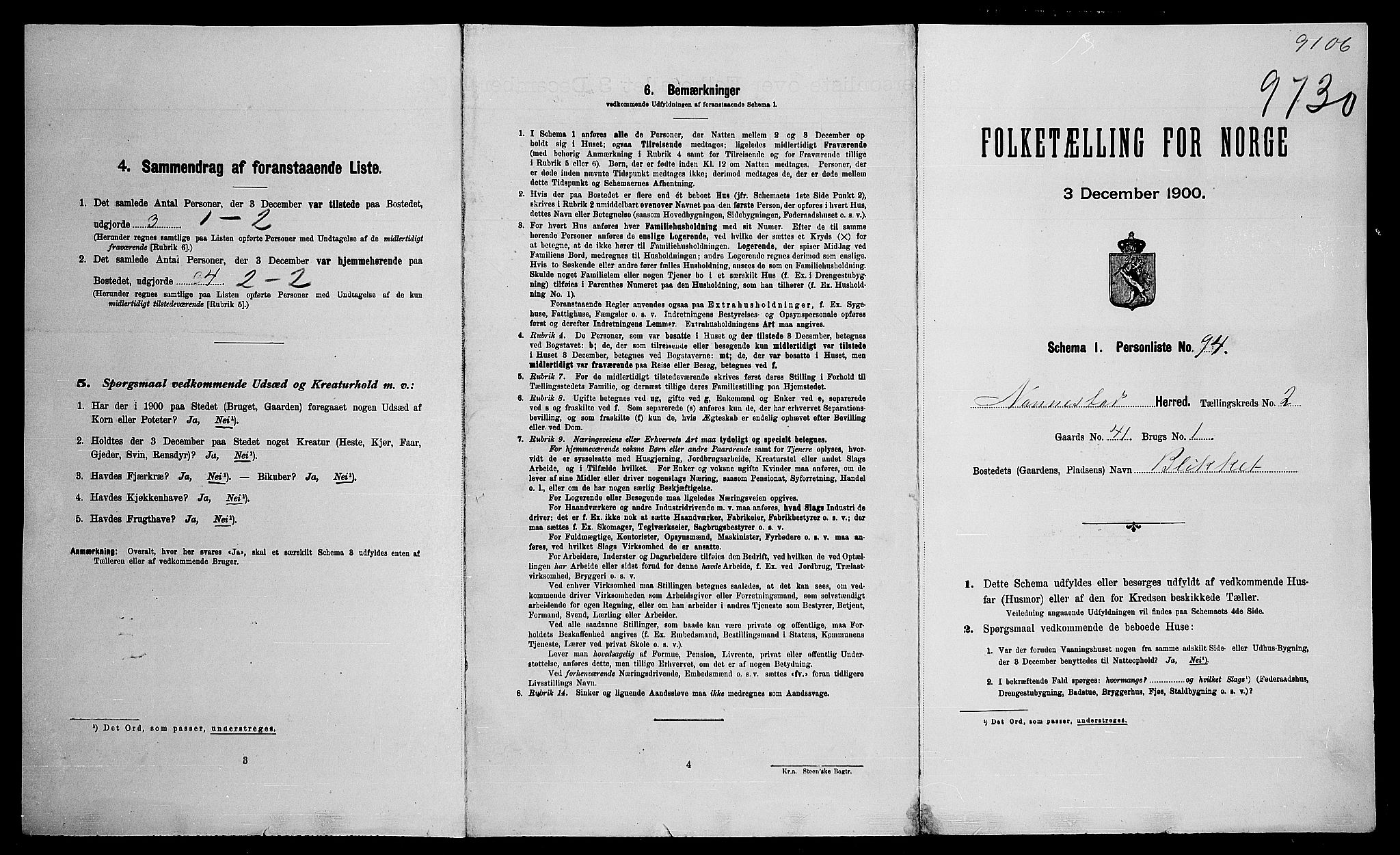 SAO, Folketelling 1900 for 0238 Nannestad herred, 1900