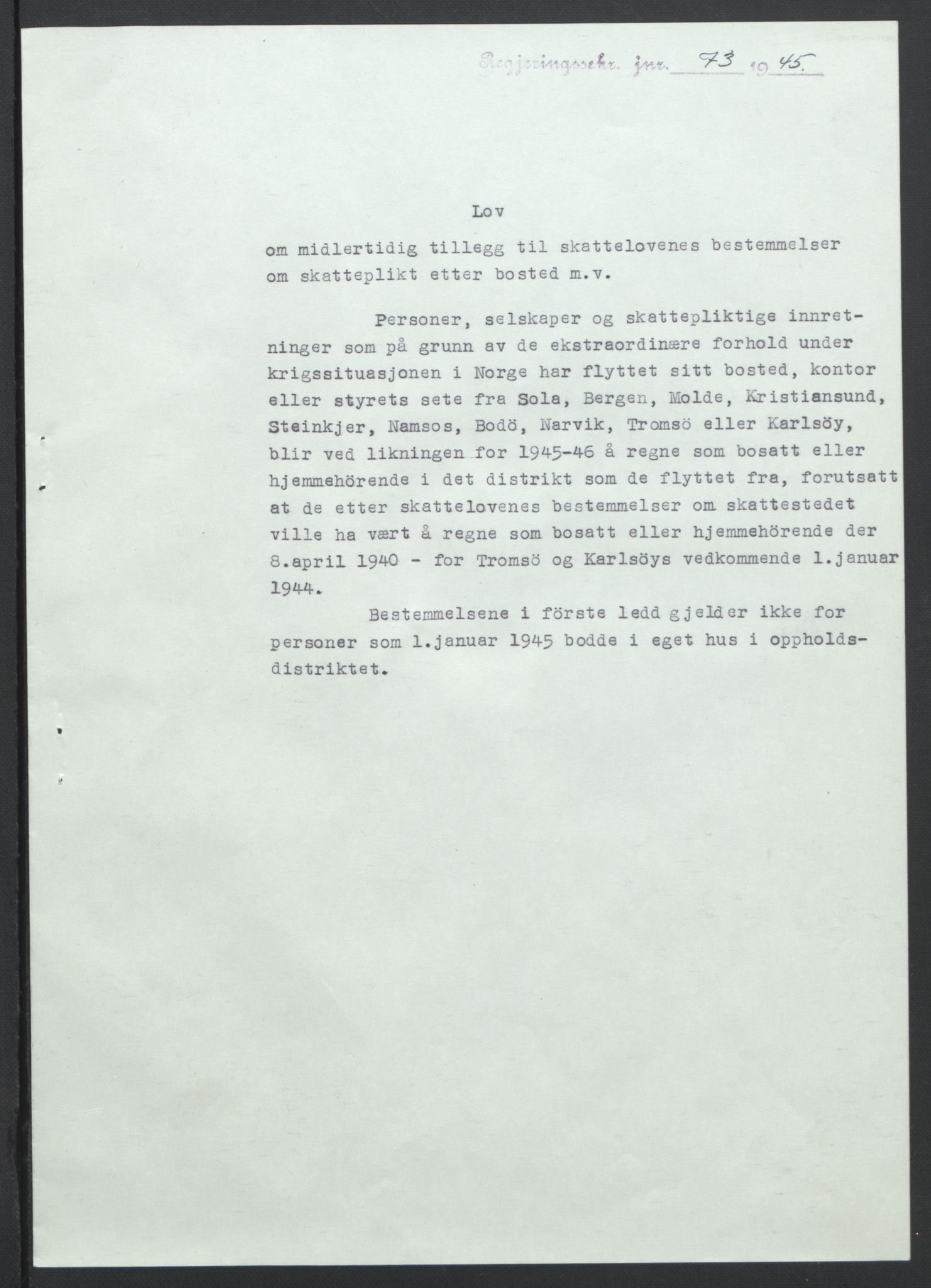 NS-administrasjonen 1940-1945 (Statsrådsekretariatet, de kommisariske statsråder mm), AV/RA-S-4279/D/Db/L0101/0001: -- / Lover og vedtak, 1945, s. 148