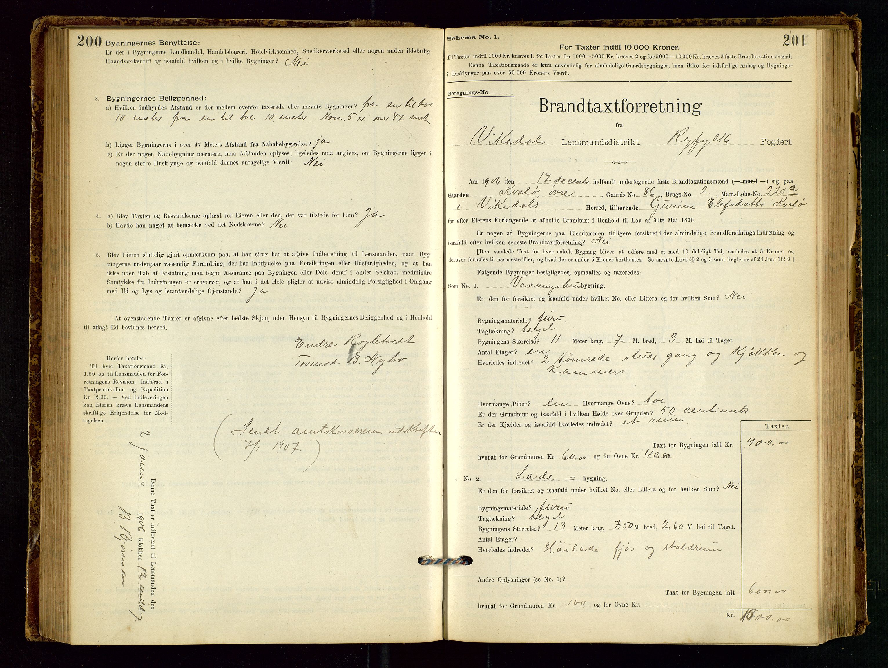 Vikedal lensmannskontor, AV/SAST-A-100179/Gob/L0004: Branntakstprotokoll, 1894-1952, s. 200-201