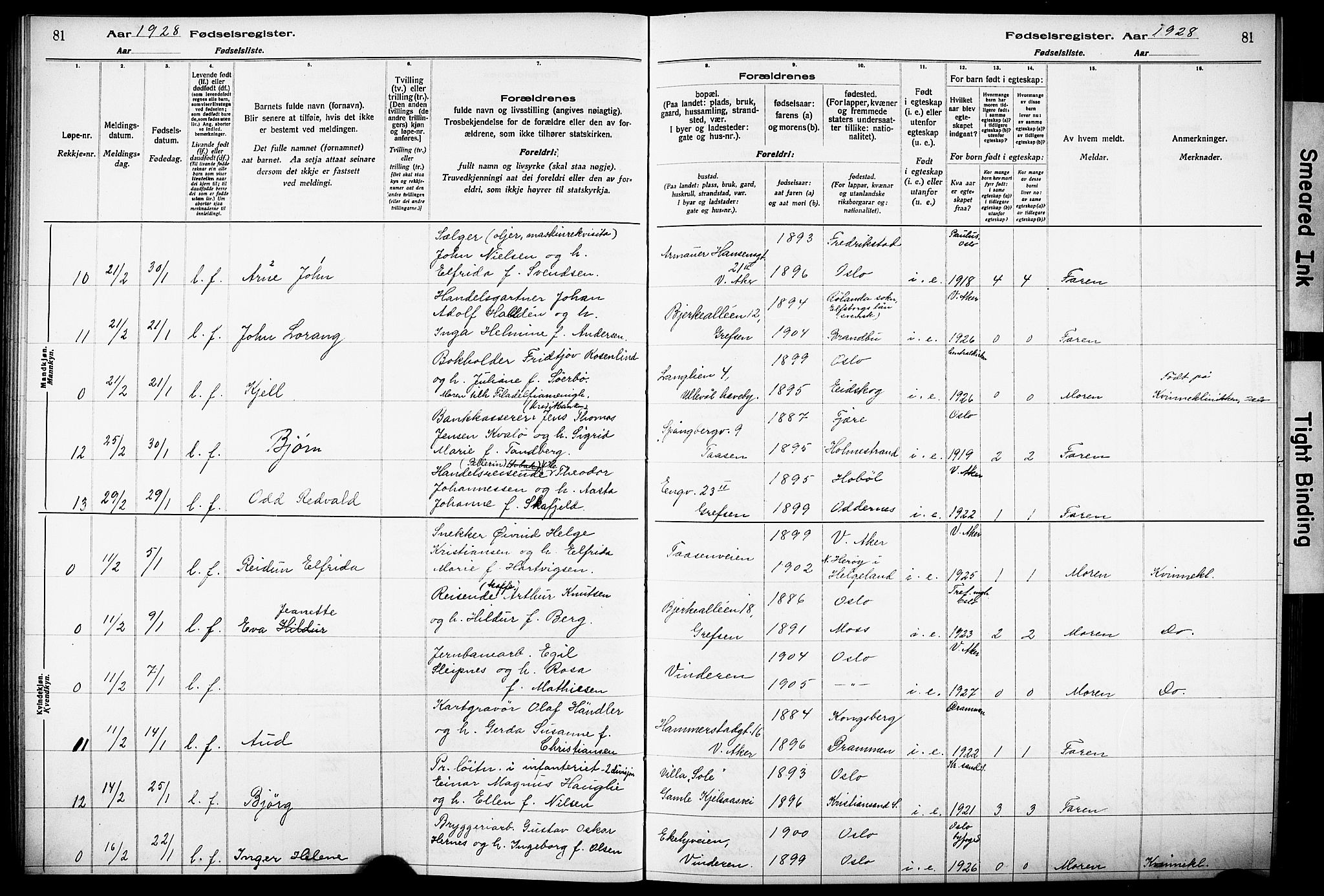 Vestre Aker prestekontor Kirkebøker, AV/SAO-A-10025/J/Ja/L0003: Fødselsregister nr. 3, 1926-1930, s. 81