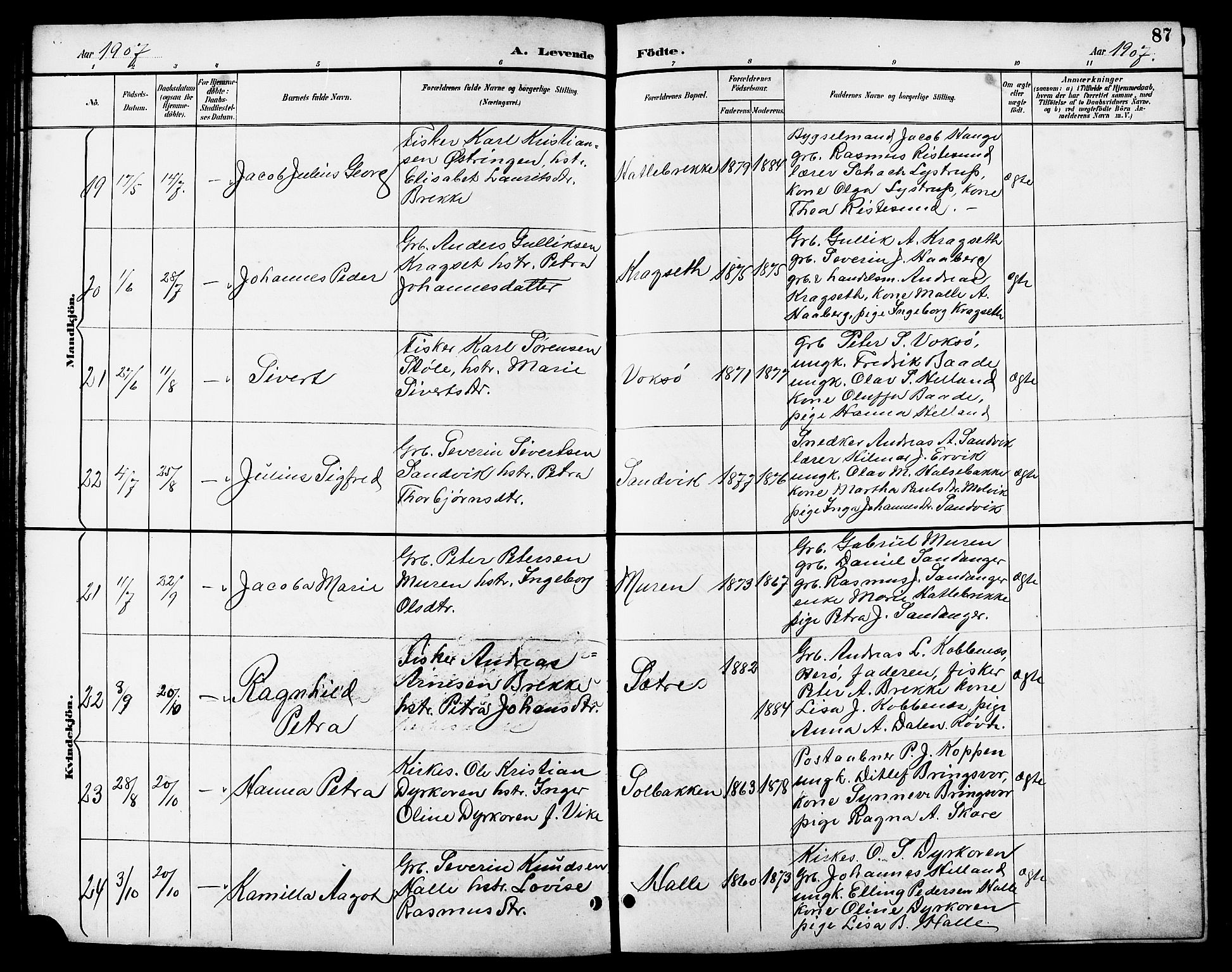 Ministerialprotokoller, klokkerbøker og fødselsregistre - Møre og Romsdal, AV/SAT-A-1454/503/L0049: Klokkerbok nr. 503C04, 1894-1915, s. 87