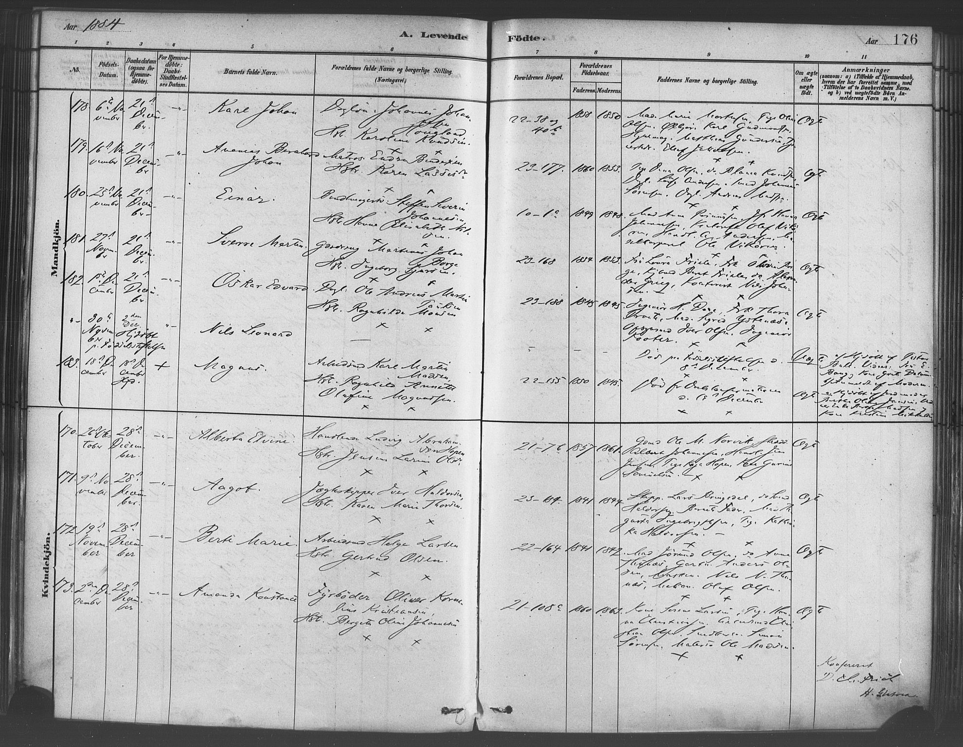 Korskirken sokneprestembete, AV/SAB-A-76101/H/Haa/L0021: Ministerialbok nr. B 7, 1878-1889, s. 176