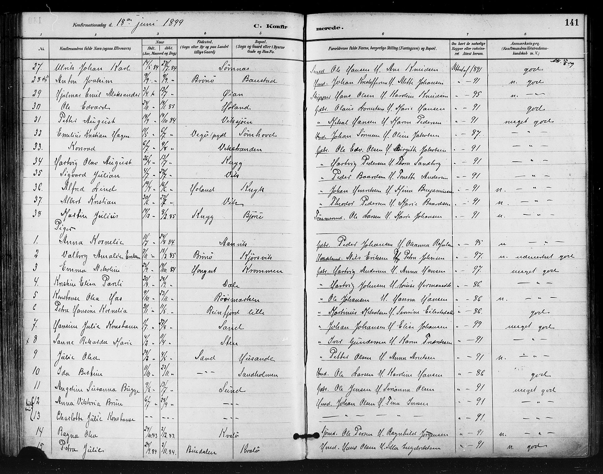 Ministerialprotokoller, klokkerbøker og fødselsregistre - Nordland, AV/SAT-A-1459/812/L0178: Ministerialbok nr. 812A07, 1886-1900, s. 141