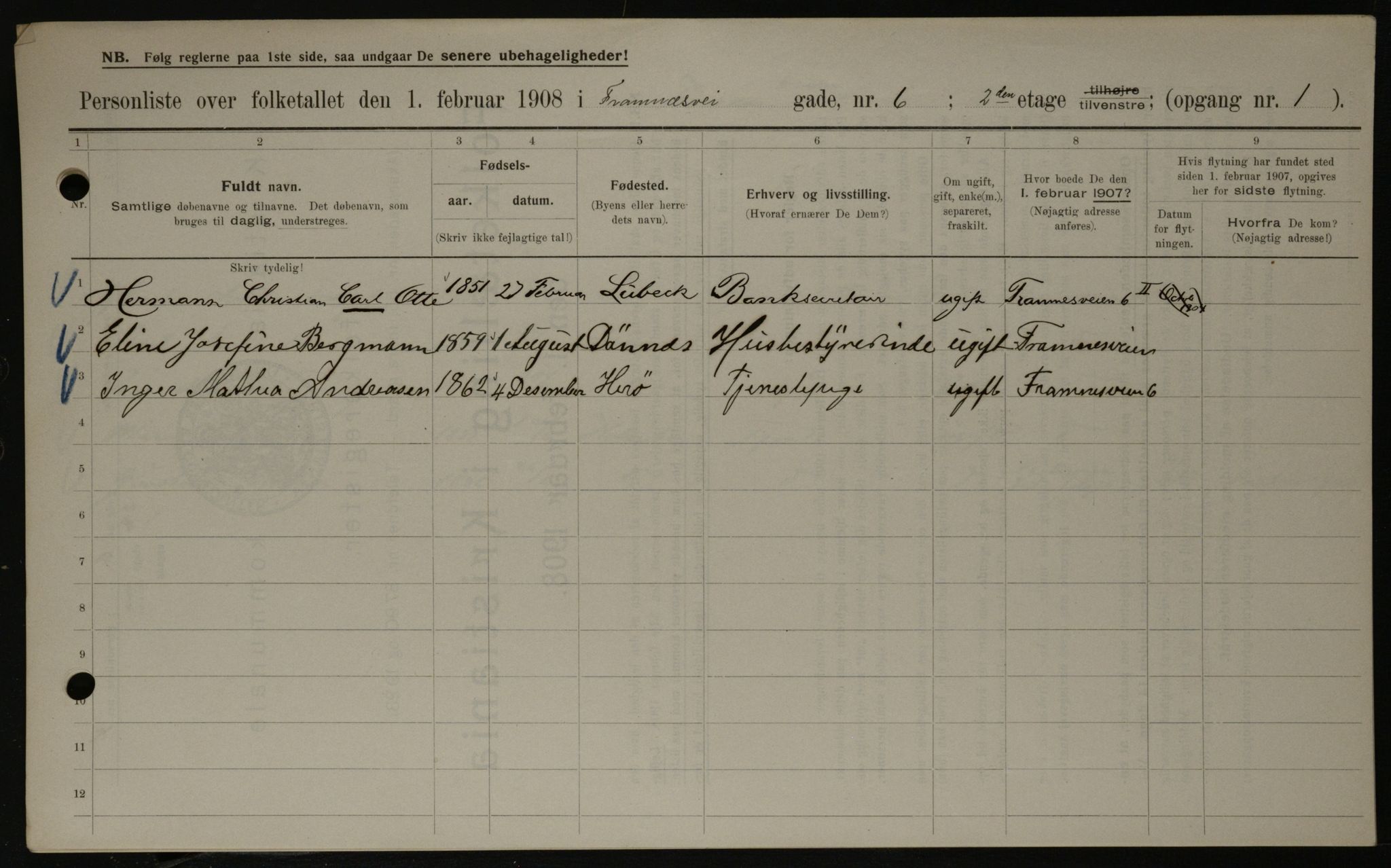 OBA, Kommunal folketelling 1.2.1908 for Kristiania kjøpstad, 1908, s. 22996