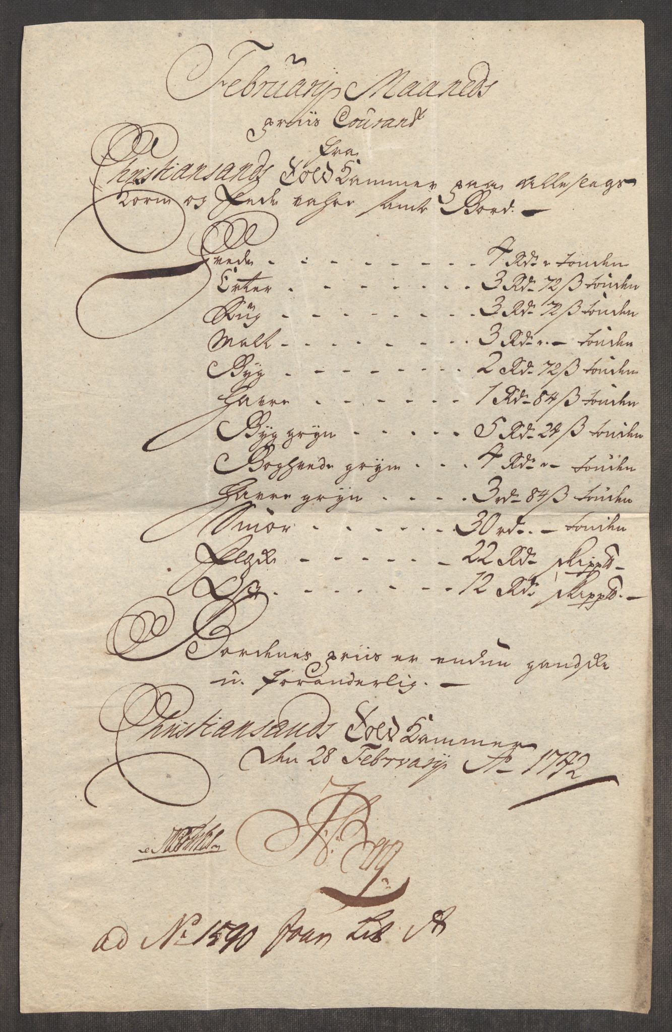 RA, Rentekammeret inntil 1814, Realistisk ordnet avdeling, Oe/L0002: [Ø1]: Priskuranter, 1740-1744, s. 567