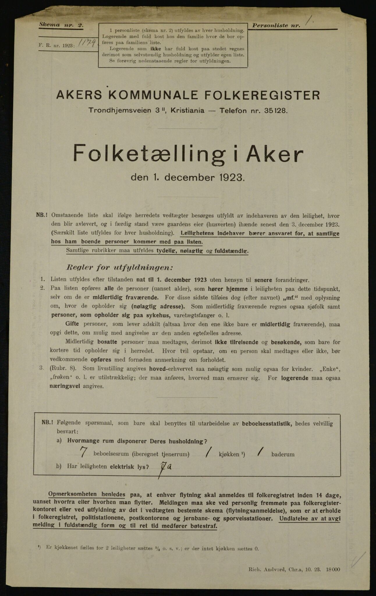 , Kommunal folketelling 1.12.1923 for Aker, 1923, s. 43497