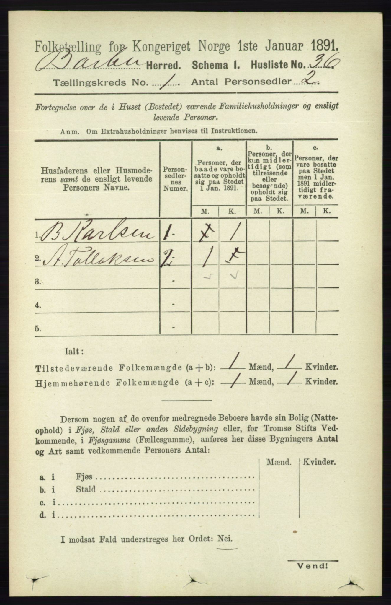 RA, Folketelling 1891 for 0990 Barbu herred, 1891, s. 67