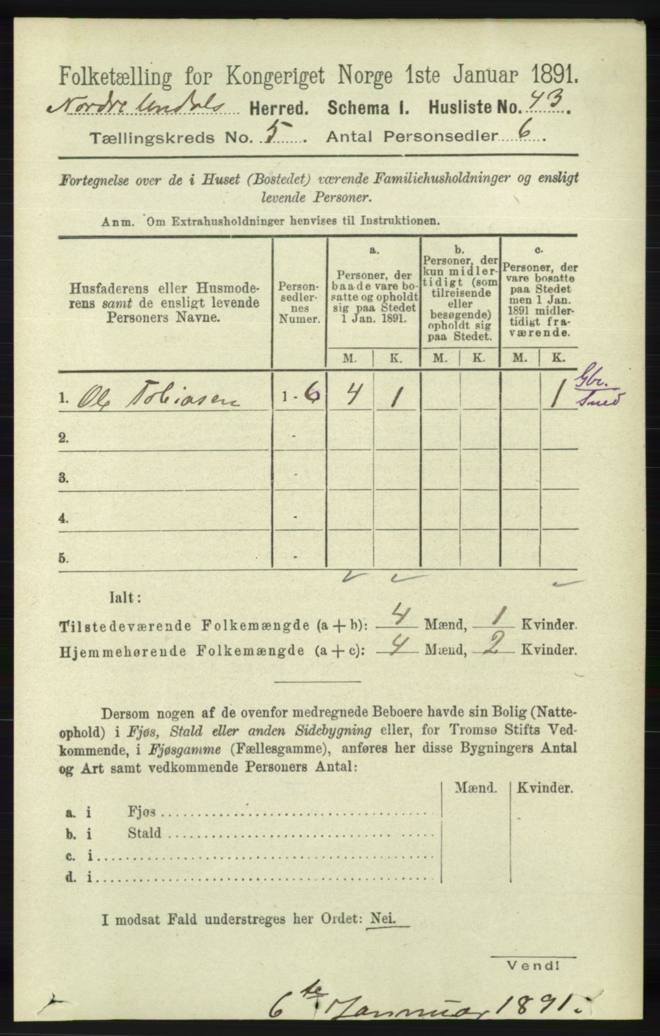 RA, Folketelling 1891 for 1028 Nord-Audnedal herred, 1891, s. 1215