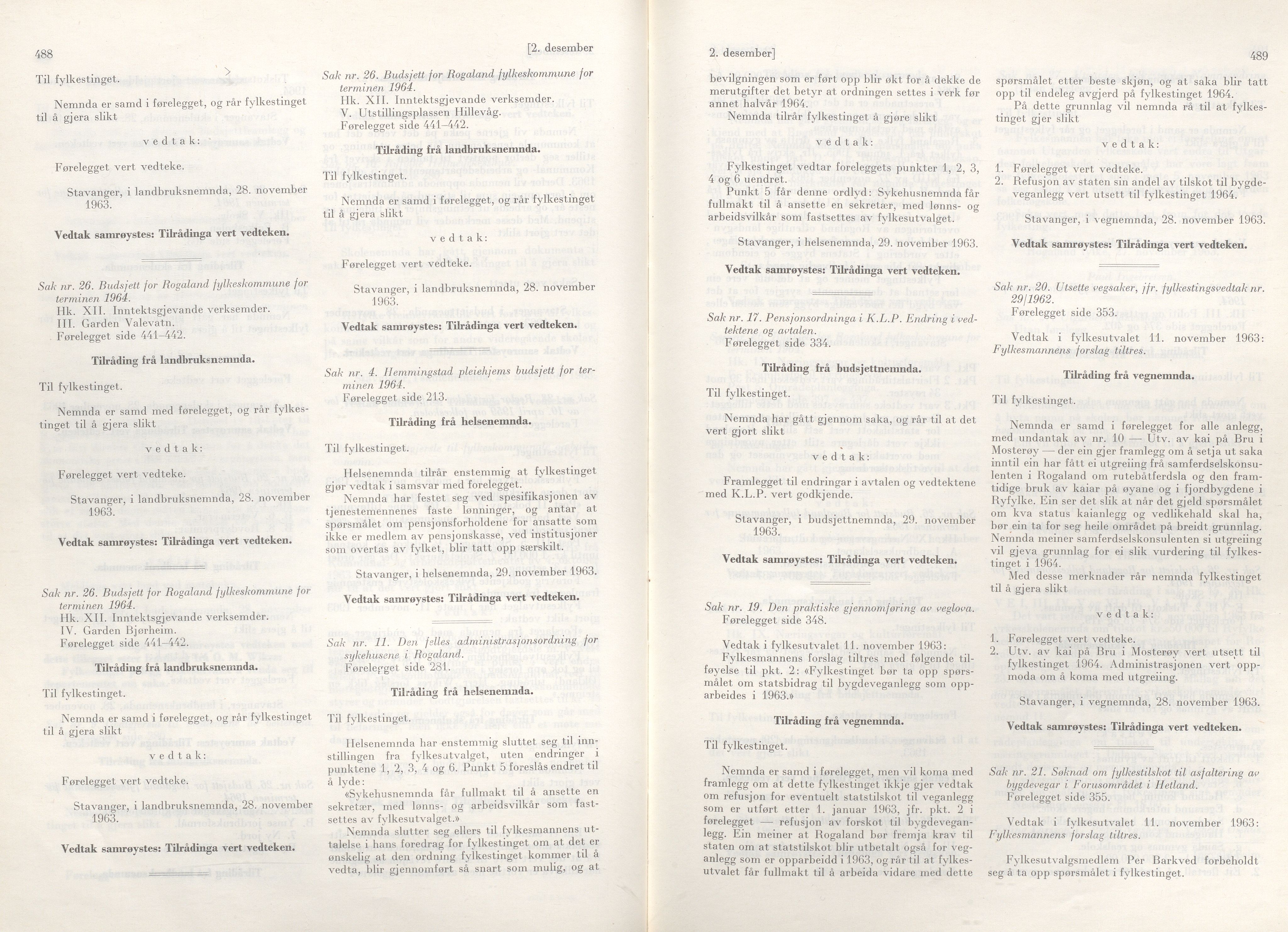 Rogaland fylkeskommune - Fylkesrådmannen , IKAR/A-900/A/Aa/Aaa/L0083: Møtebok , 1963, s. 488-489