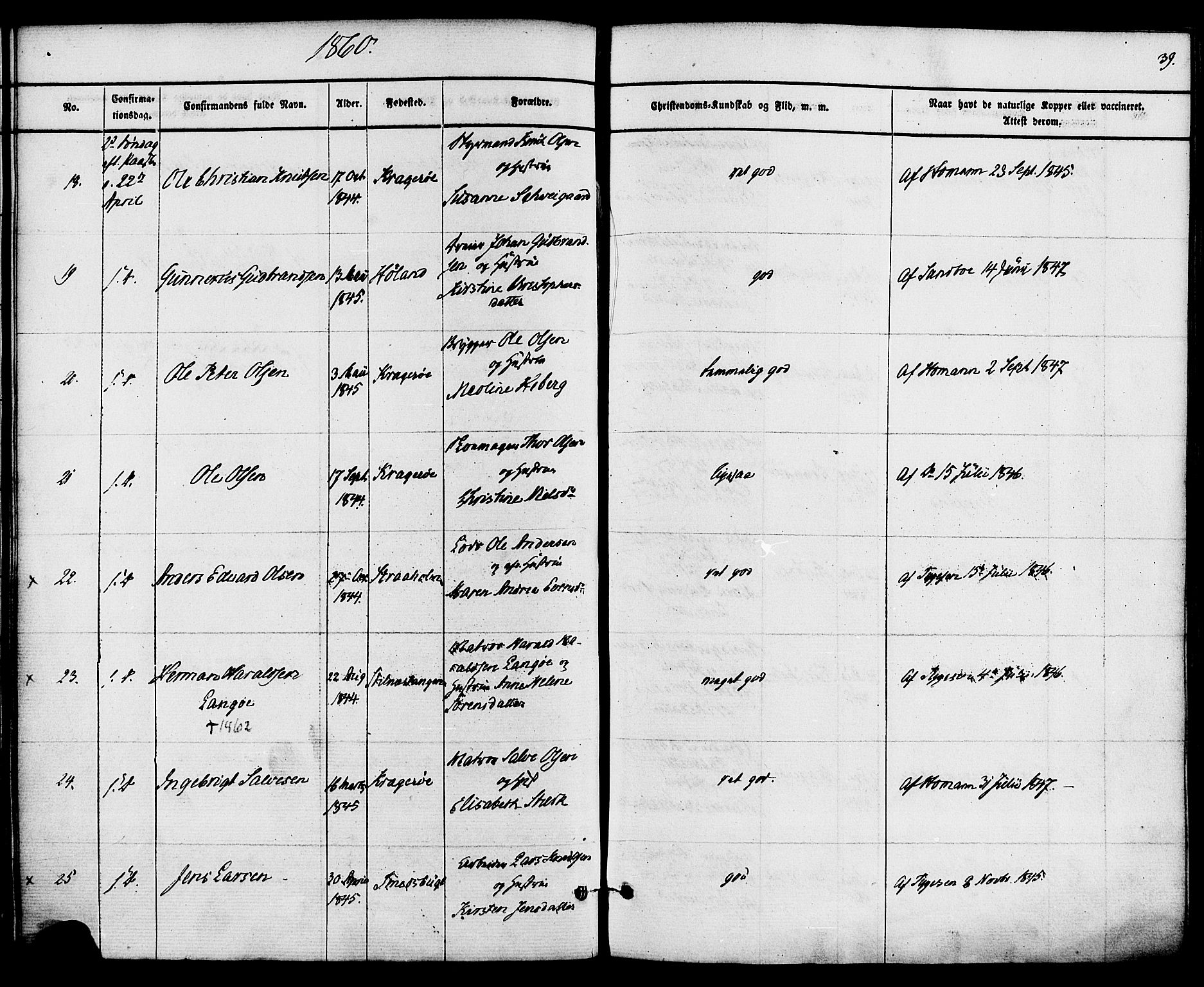 Kragerø kirkebøker, AV/SAKO-A-278/F/Fa/L0008: Ministerialbok nr. 8, 1856-1880, s. 39