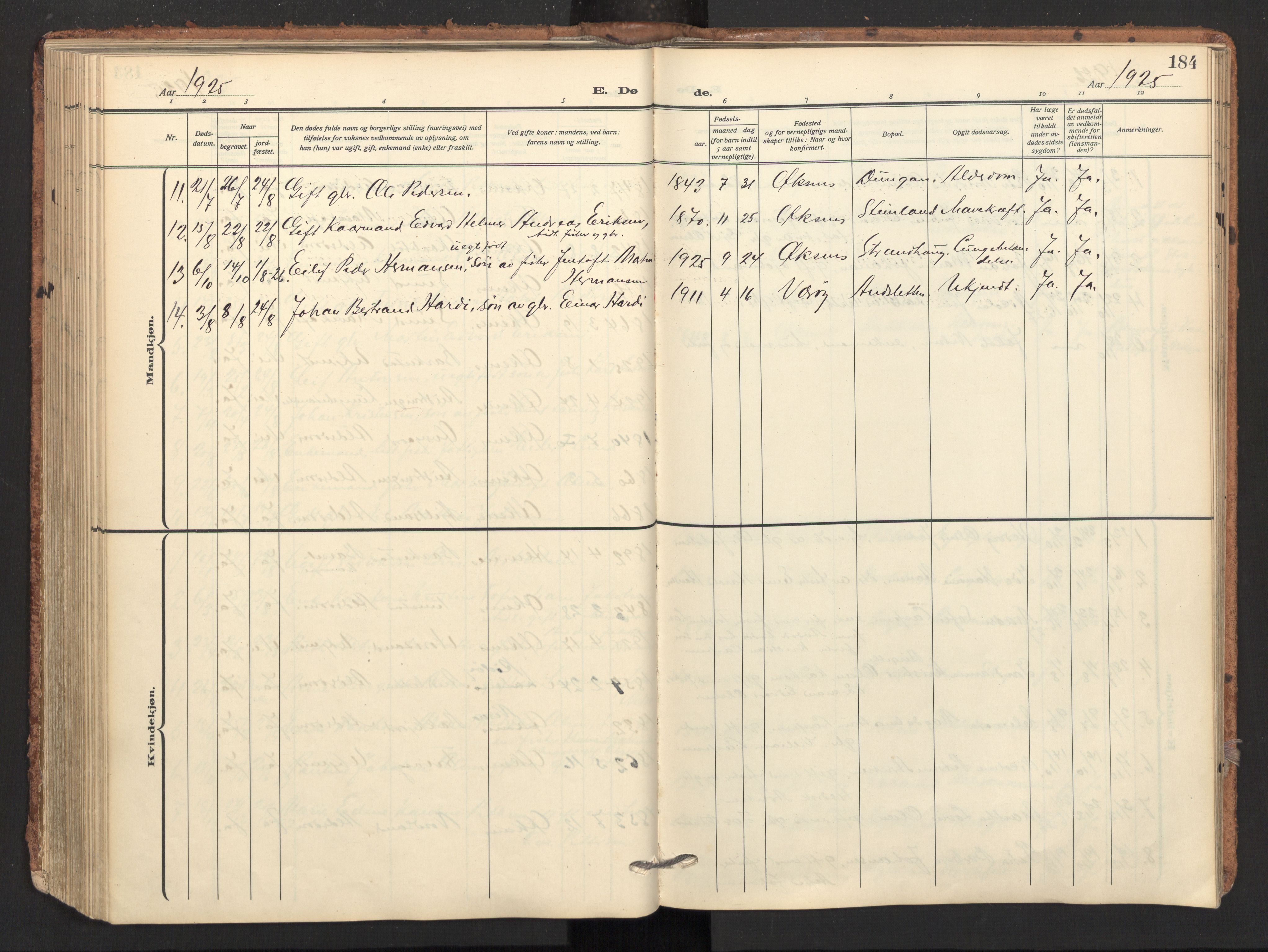 Ministerialprotokoller, klokkerbøker og fødselsregistre - Nordland, AV/SAT-A-1459/893/L1343: Ministerialbok nr. 893A15, 1914-1928, s. 184