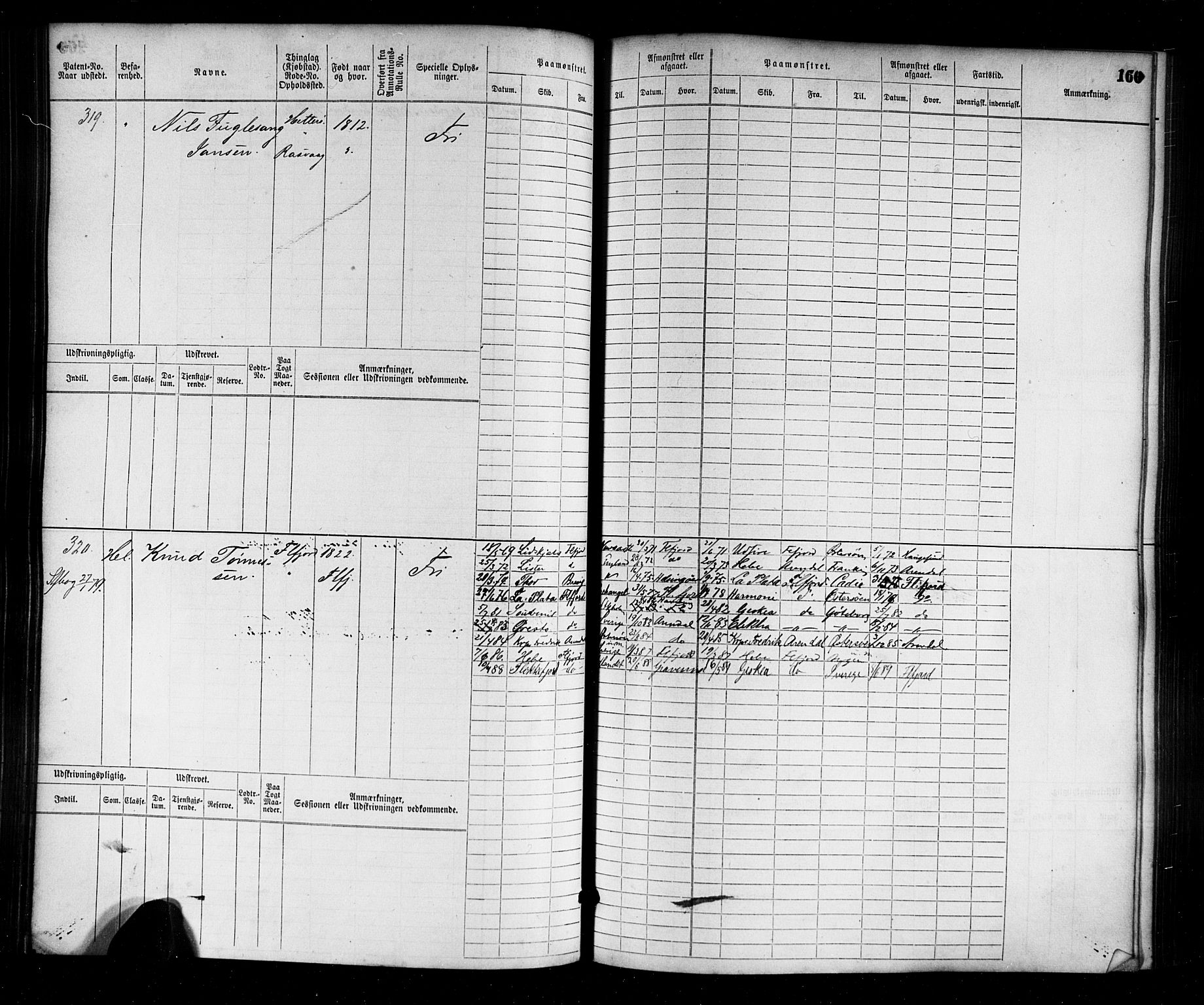 Flekkefjord mønstringskrets, AV/SAK-2031-0018/F/Fb/L0001: Hovedrulle nr 1-764, N-4, 1868-1900, s. 164