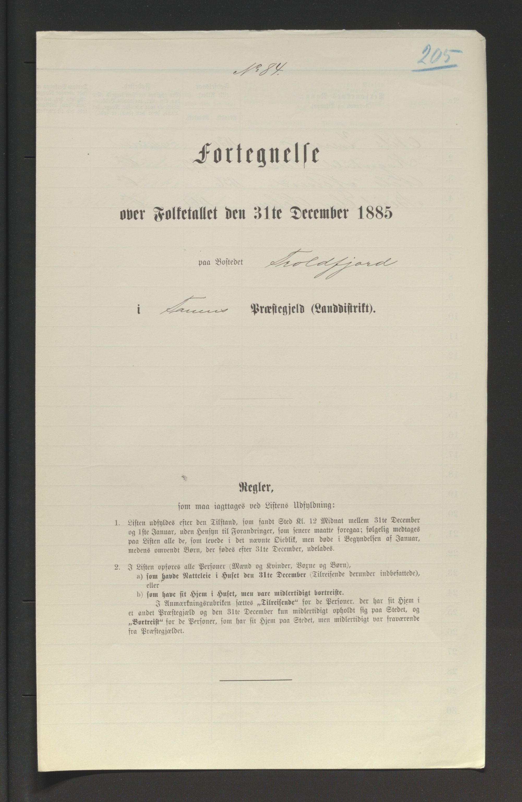 SATØ, Folketelling 1885 for 2025 Tana herred, 1885, s. 205a