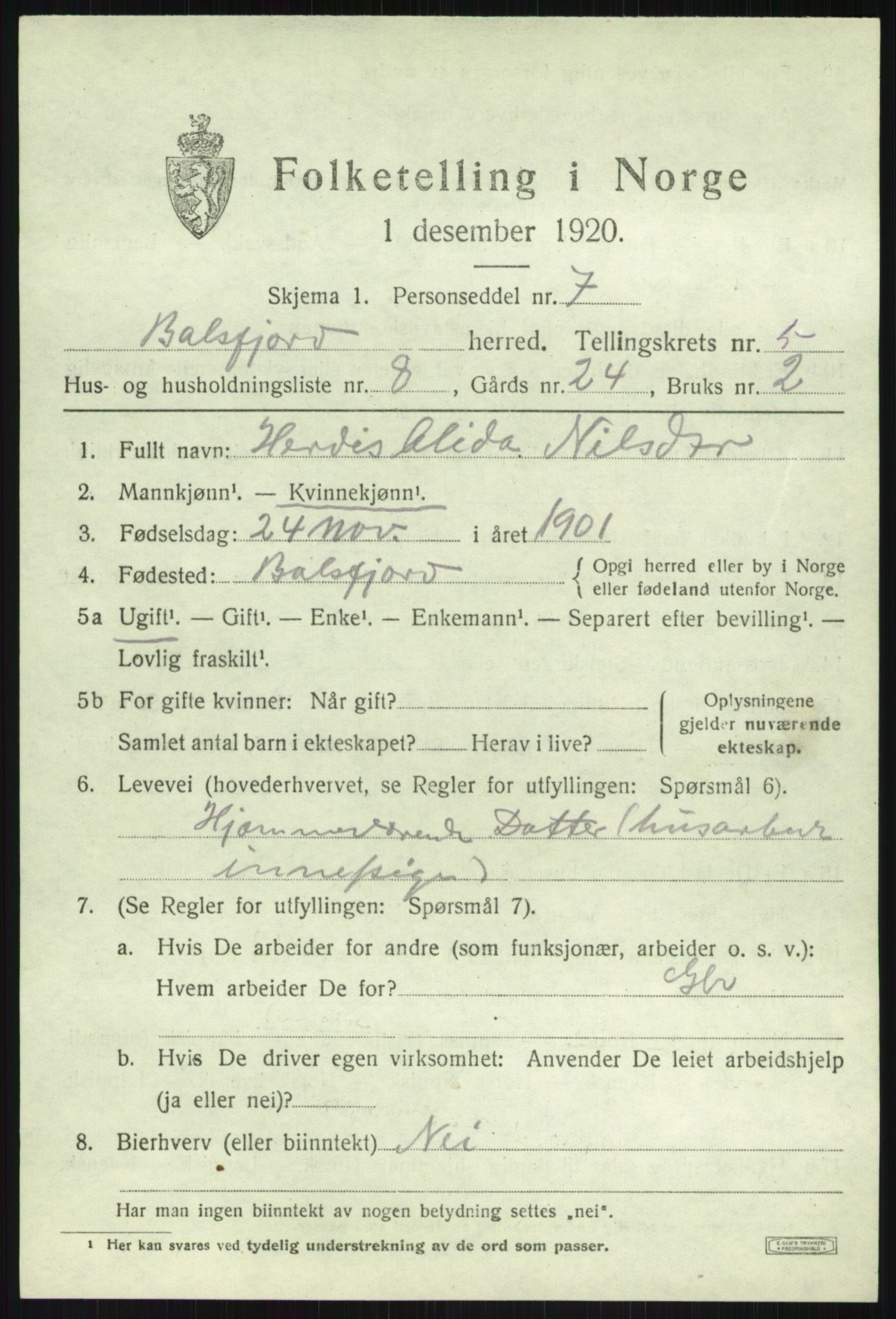 SATØ, Folketelling 1920 for 1933 Balsfjord herred, 1920, s. 3212