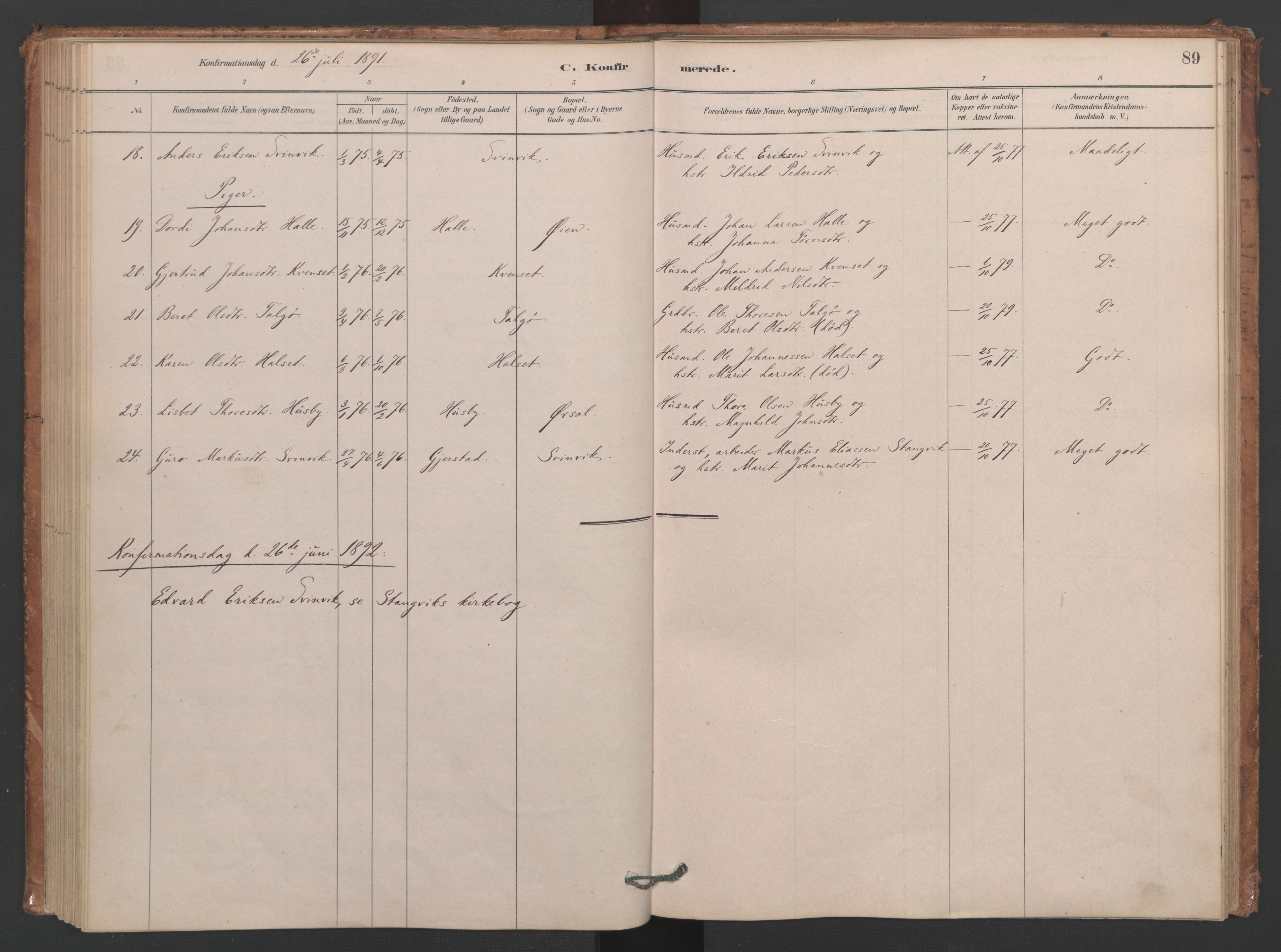 Ministerialprotokoller, klokkerbøker og fødselsregistre - Møre og Romsdal, SAT/A-1454/593/L1034: Ministerialbok nr. 593A01, 1879-1911, s. 89