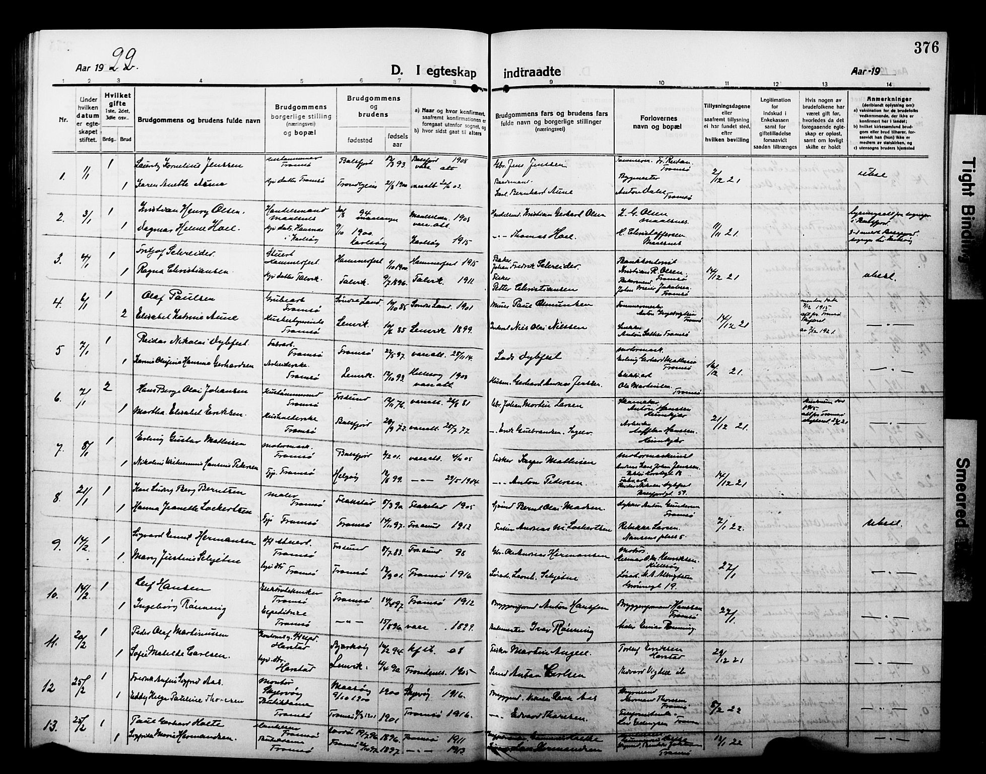 Tromsø sokneprestkontor/stiftsprosti/domprosti, SATØ/S-1343/G/Gb/L0009klokker: Klokkerbok nr. 9, 1915-1925, s. 376