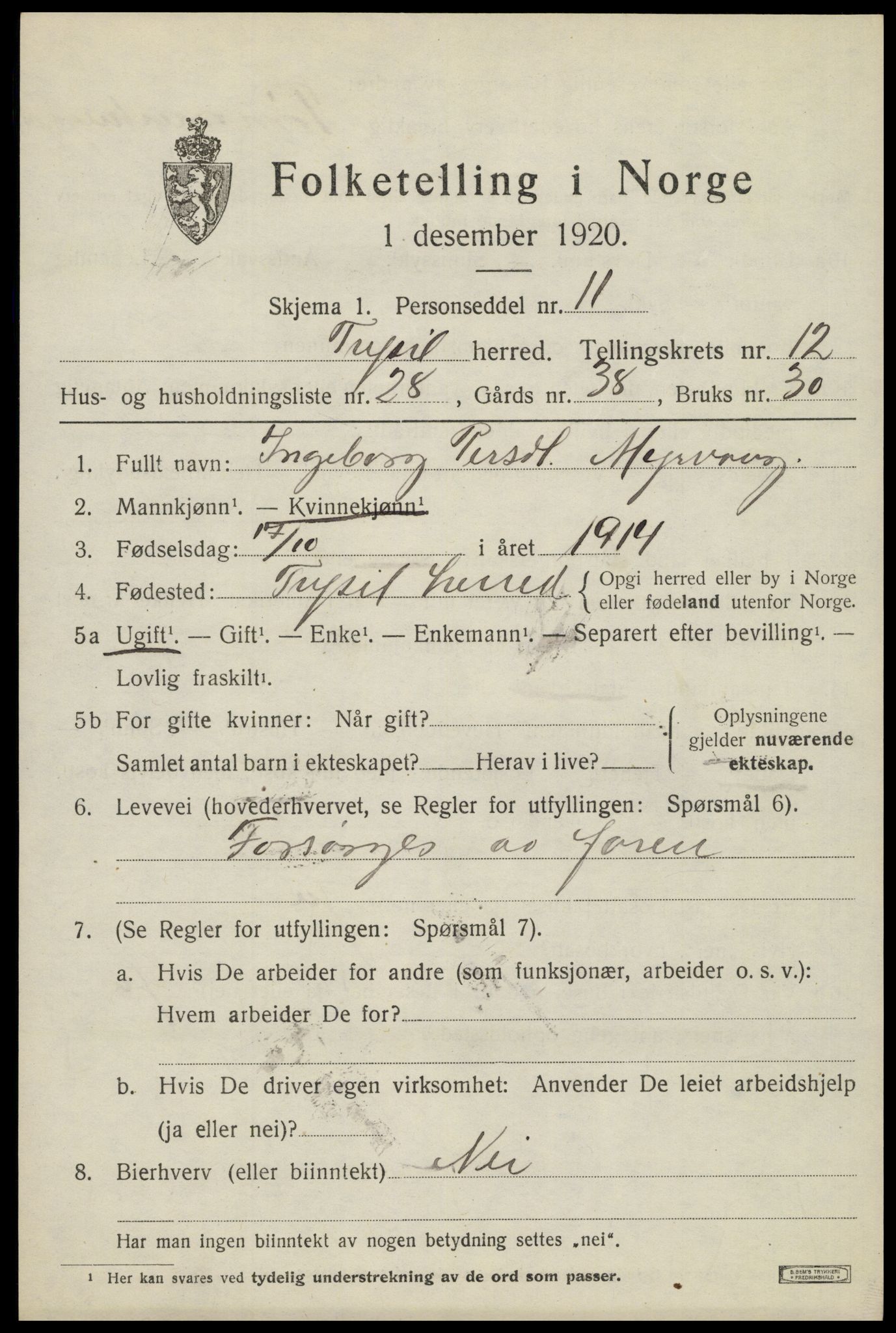 SAH, Folketelling 1920 for 0428 Trysil herred, 1920, s. 7511