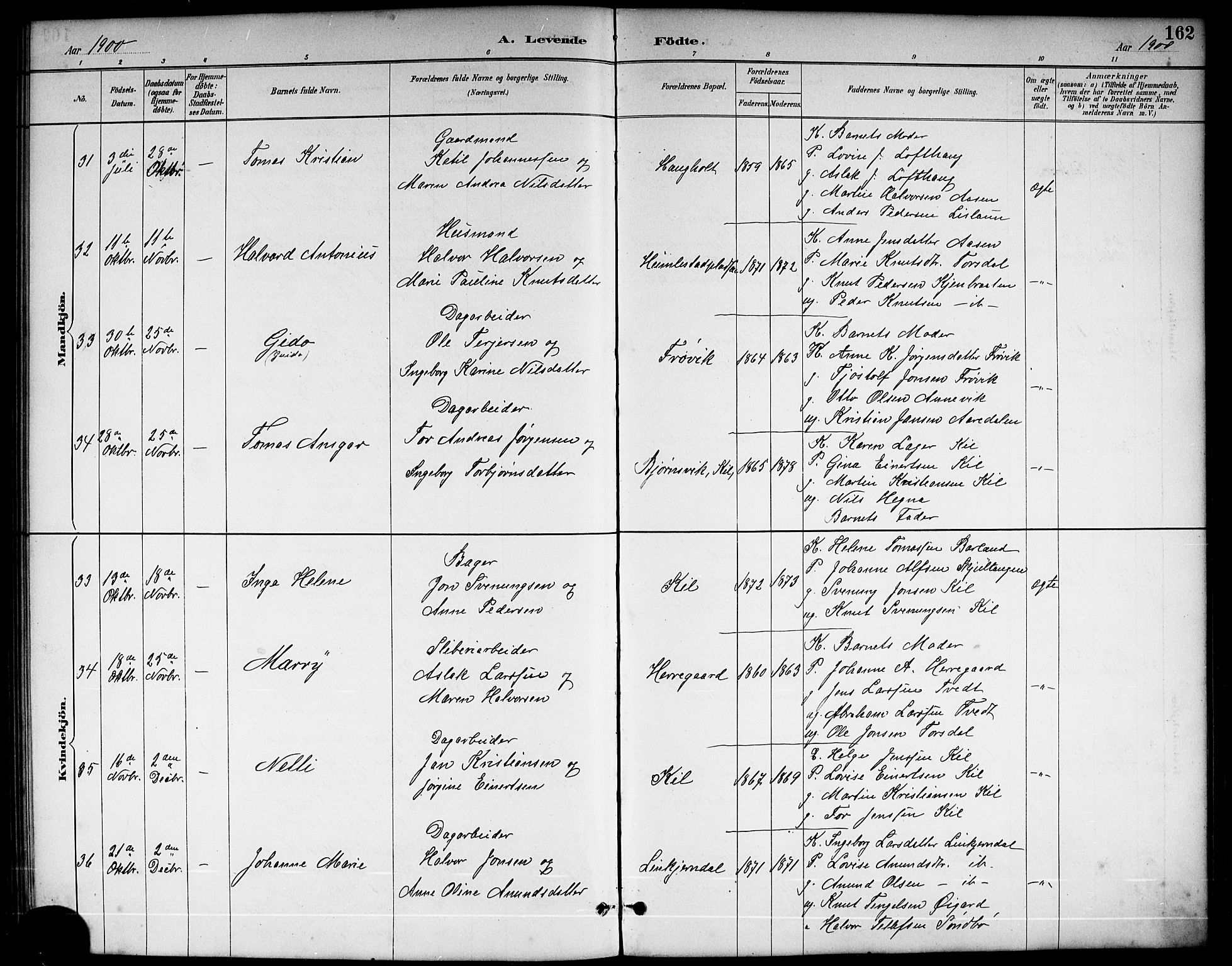 Sannidal kirkebøker, AV/SAKO-A-296/G/Ga/L0003: Klokkerbok nr. 3, 1887-1922, s. 162