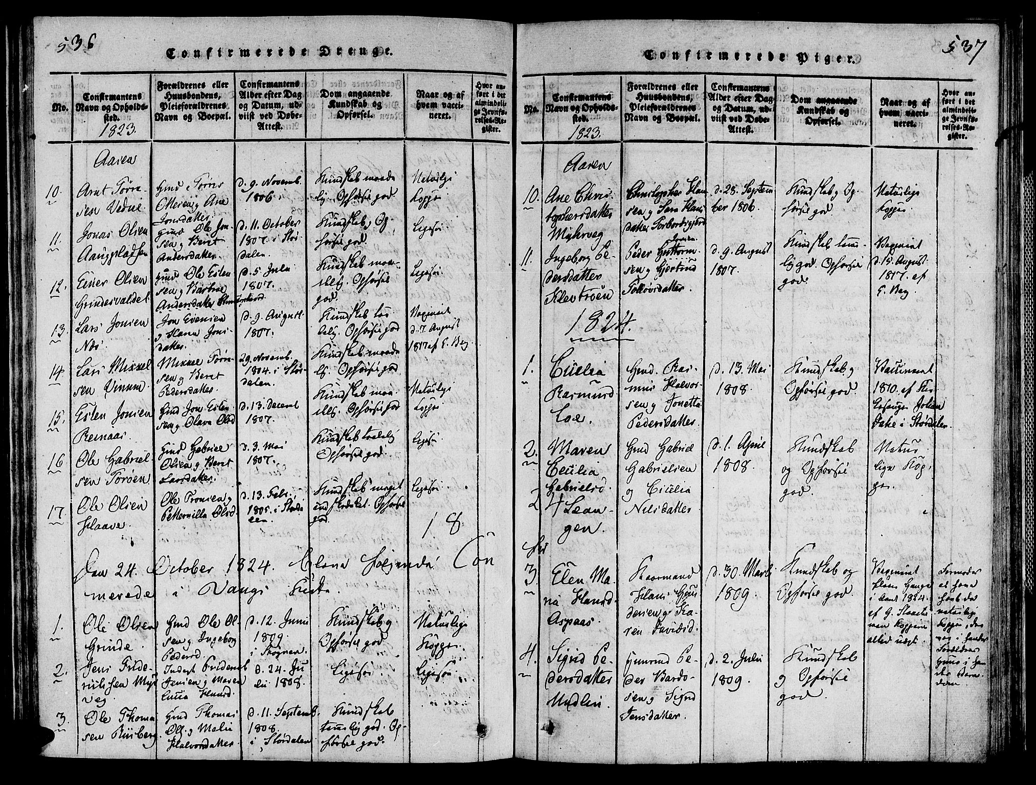 Ministerialprotokoller, klokkerbøker og fødselsregistre - Nord-Trøndelag, SAT/A-1458/713/L0112: Ministerialbok nr. 713A04 /2, 1817-1827, s. 536-537