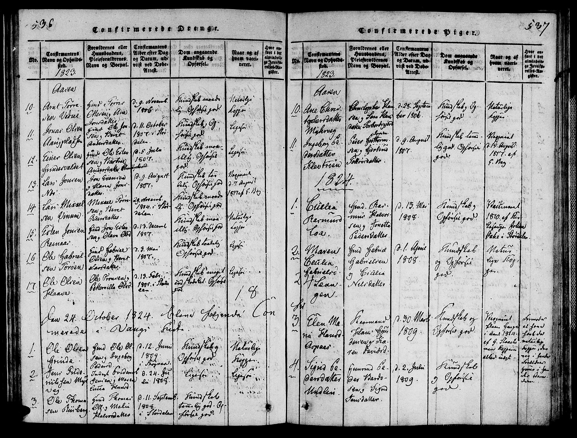 Ministerialprotokoller, klokkerbøker og fødselsregistre - Nord-Trøndelag, AV/SAT-A-1458/713/L0112: Ministerialbok nr. 713A04 /2, 1817-1827, s. 536-537