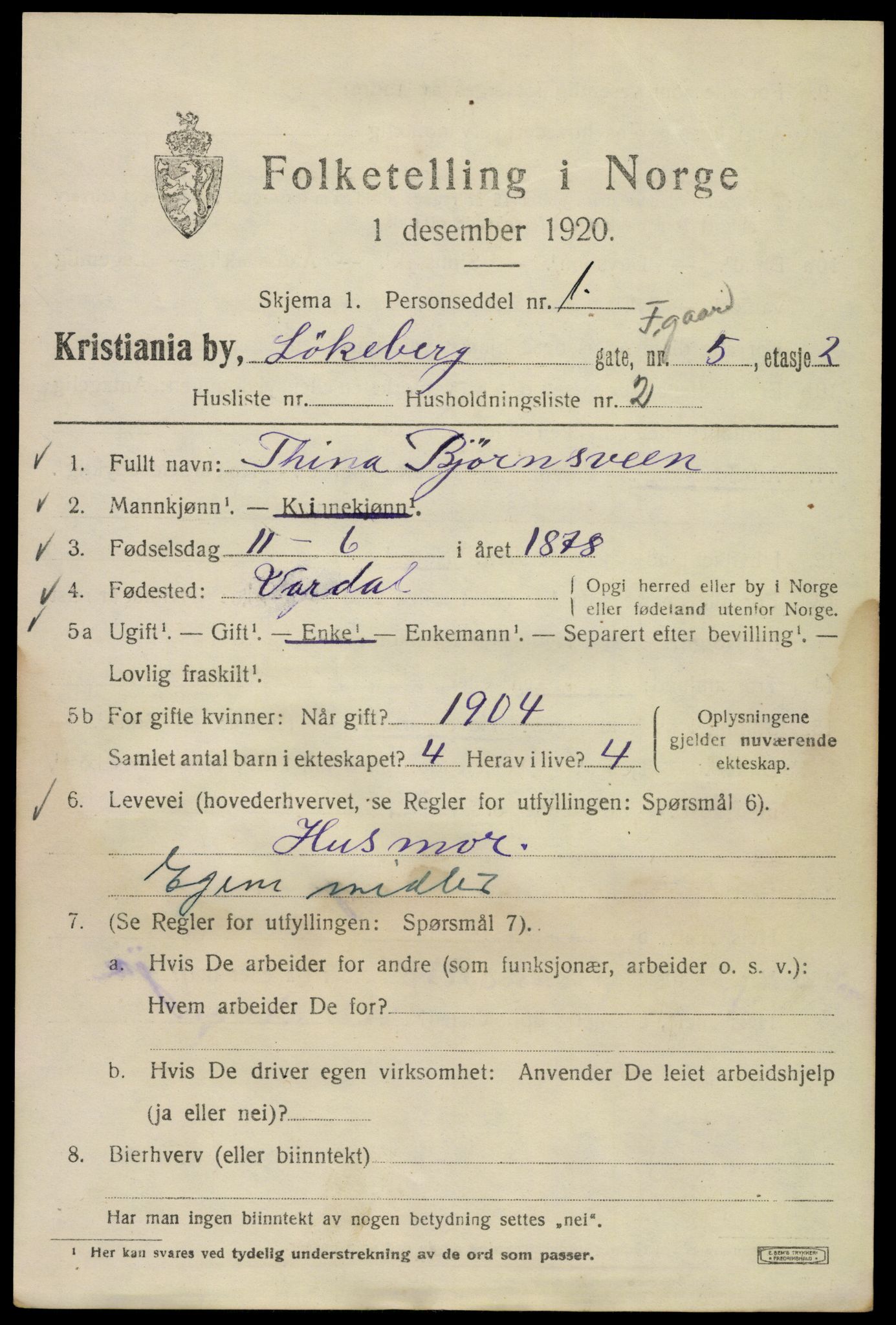 SAO, Folketelling 1920 for 0301 Kristiania kjøpstad, 1920, s. 366971