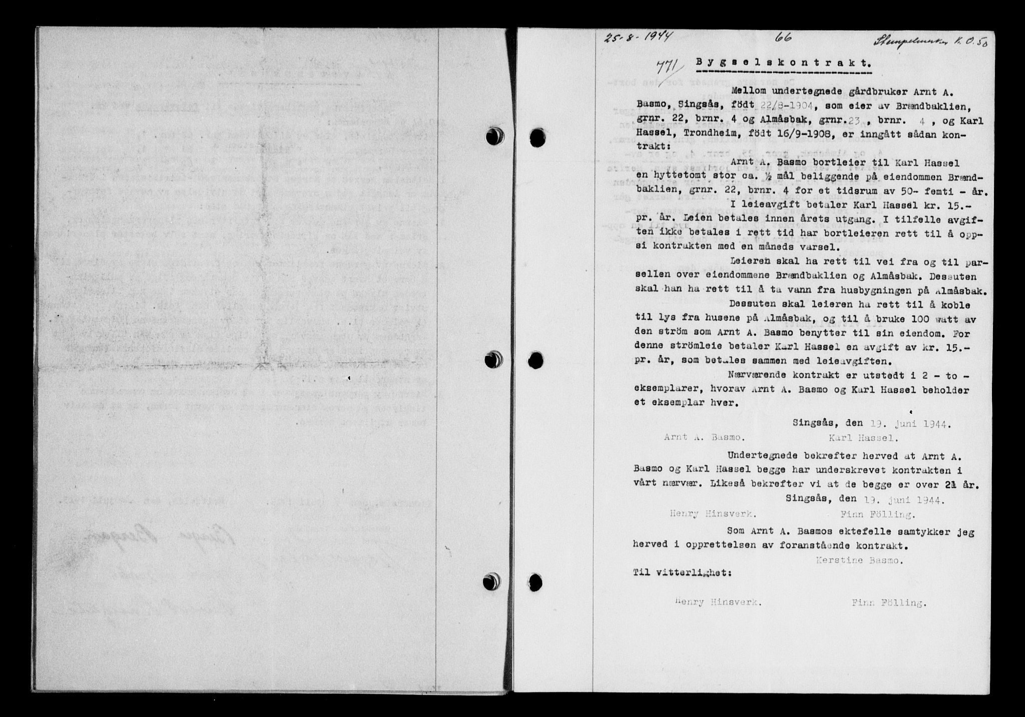 Gauldal sorenskriveri, SAT/A-0014/1/2/2C/L0058: Pantebok nr. 63, 1944-1945, Dagboknr: 771/1944