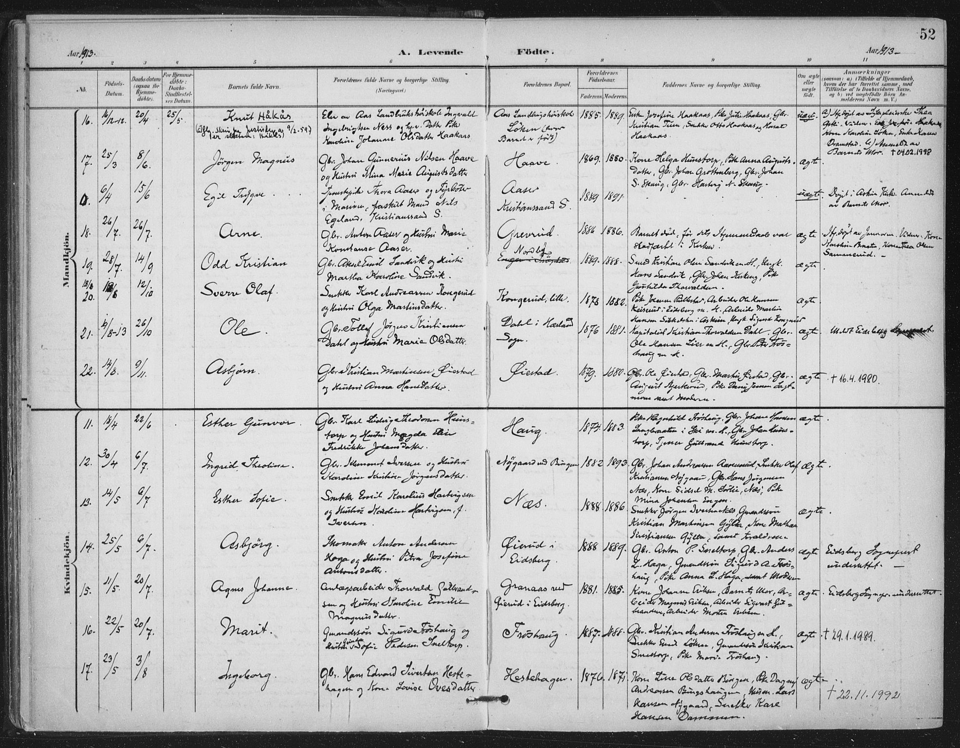 Trøgstad prestekontor Kirkebøker, AV/SAO-A-10925/F/Fa/L0011: Ministerialbok nr. I 11, 1899-1919, s. 52